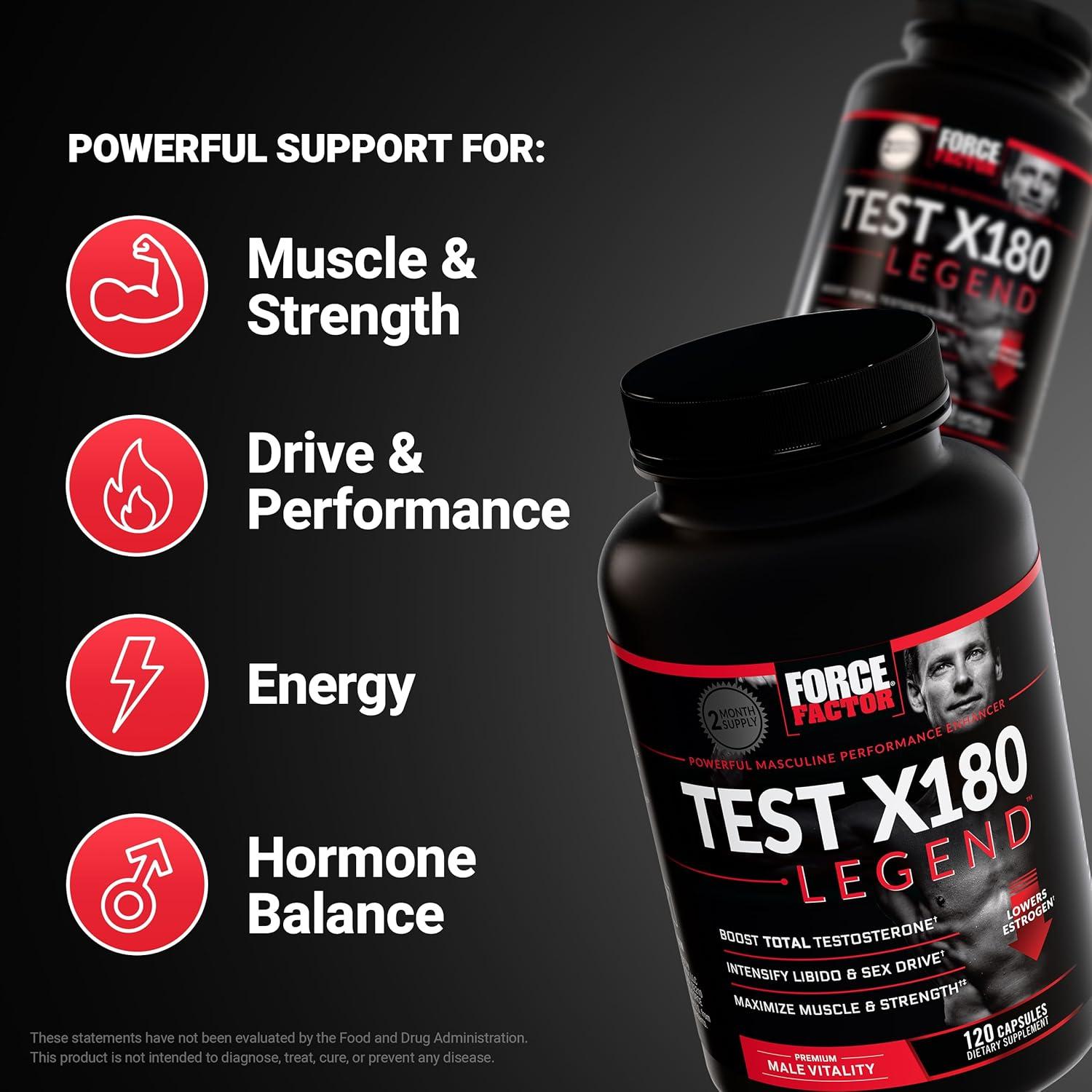 Aumentador de Testosterona Force Factor Test X180 Legend 120 Cápsulas