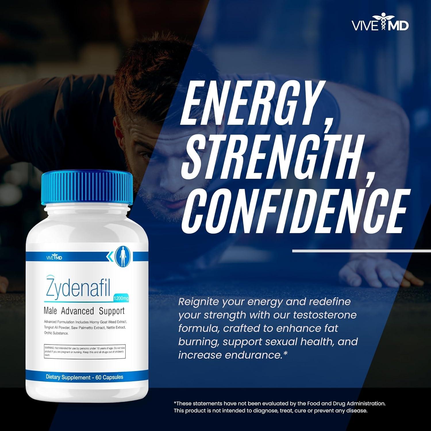 Pastillas VIVE MD Zydenafil 1200mg con Tongkat Ali - 60 Cápsulas