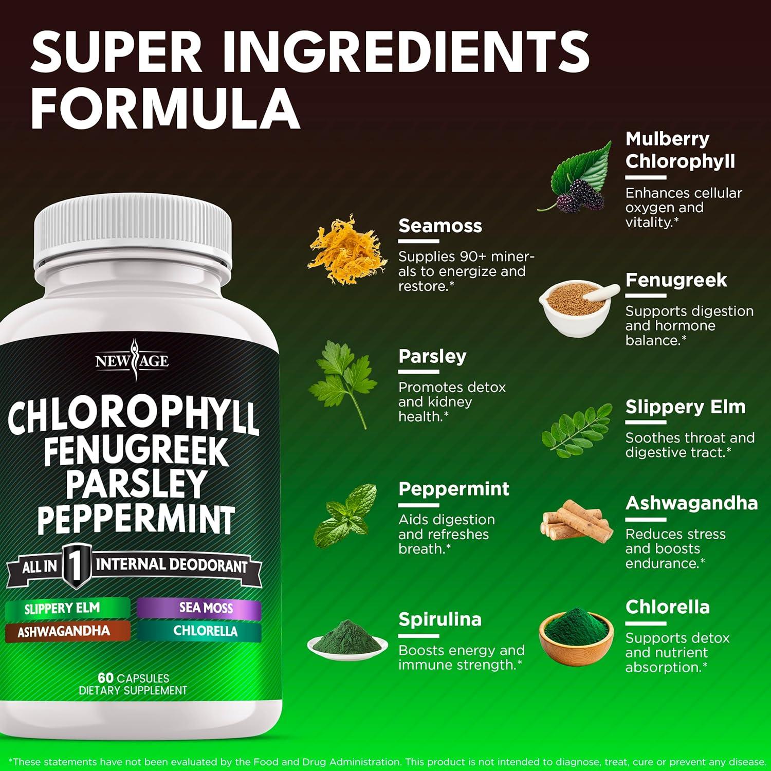Cápsulas de Clorofila NEW AGE - Suplemento Desodorante Interno 60 Unidades