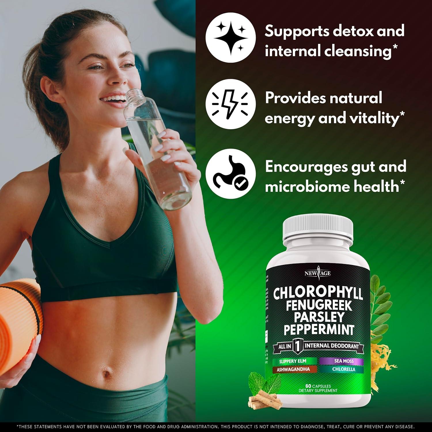 Cápsulas de Clorofila NEW AGE - Suplemento Desodorante Interno 60 Unidades