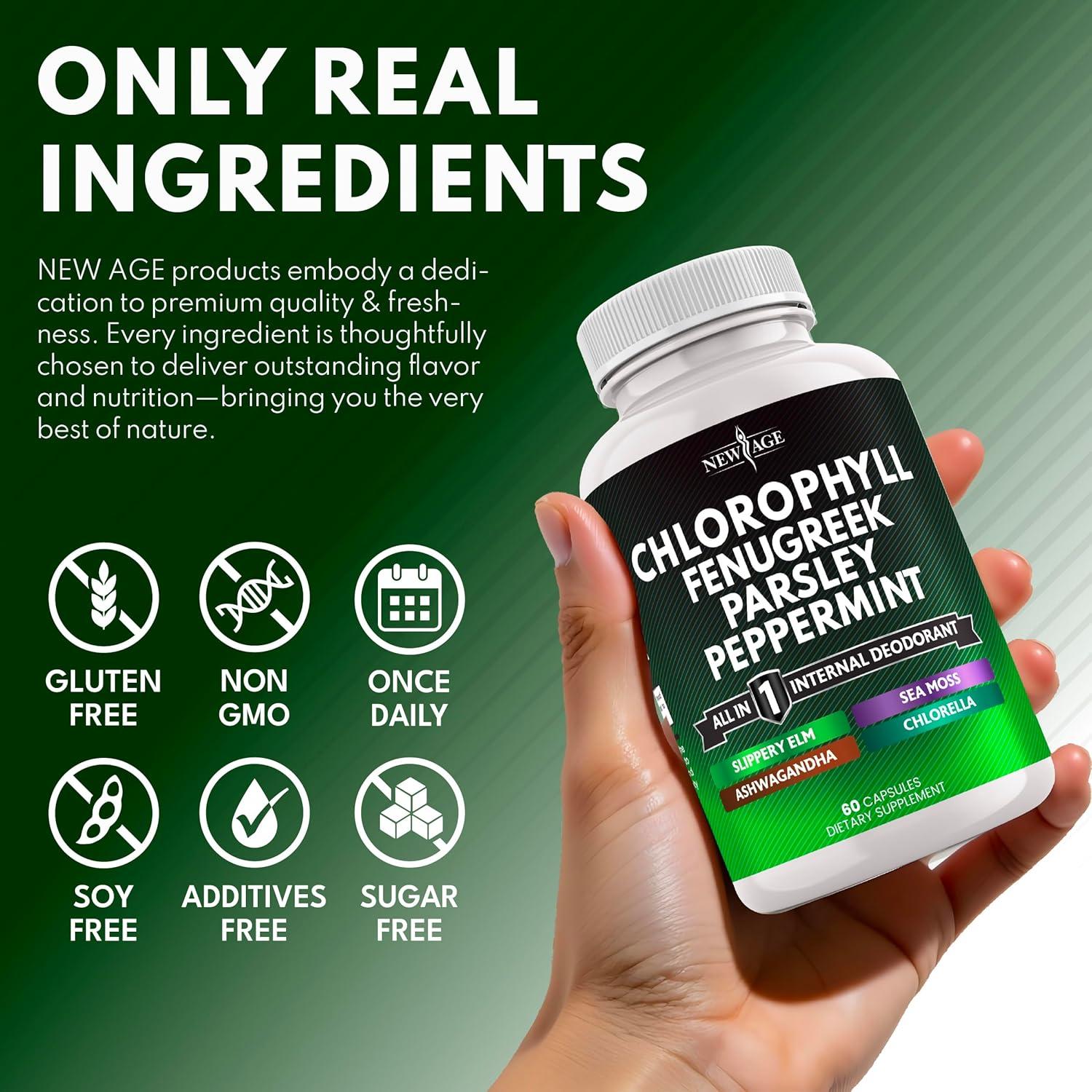 Cápsulas de Clorofila NEW AGE - Suplemento Desodorante Interno 60 Unidades