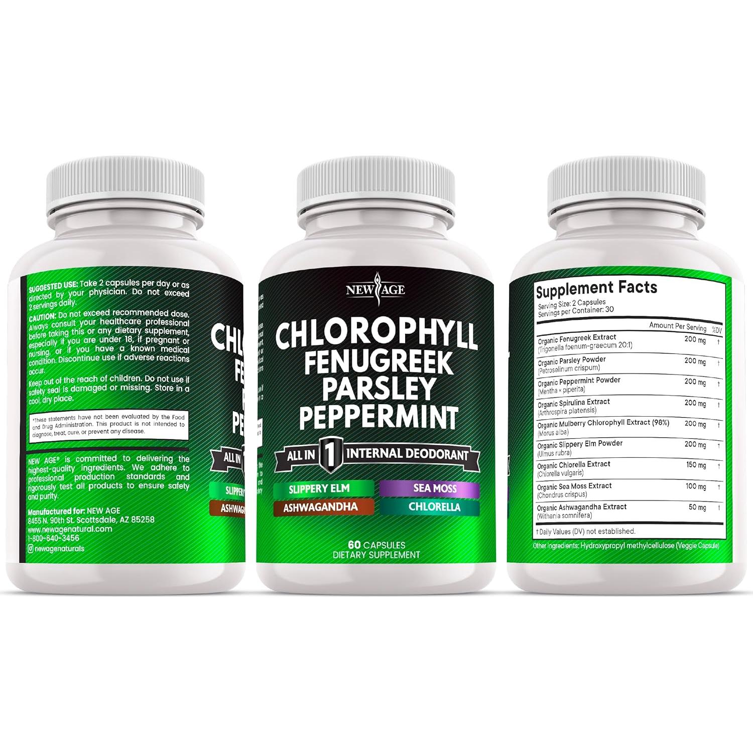 Cápsulas de Clorofila NEW AGE - Suplemento Desodorante Interno 60 Unidades