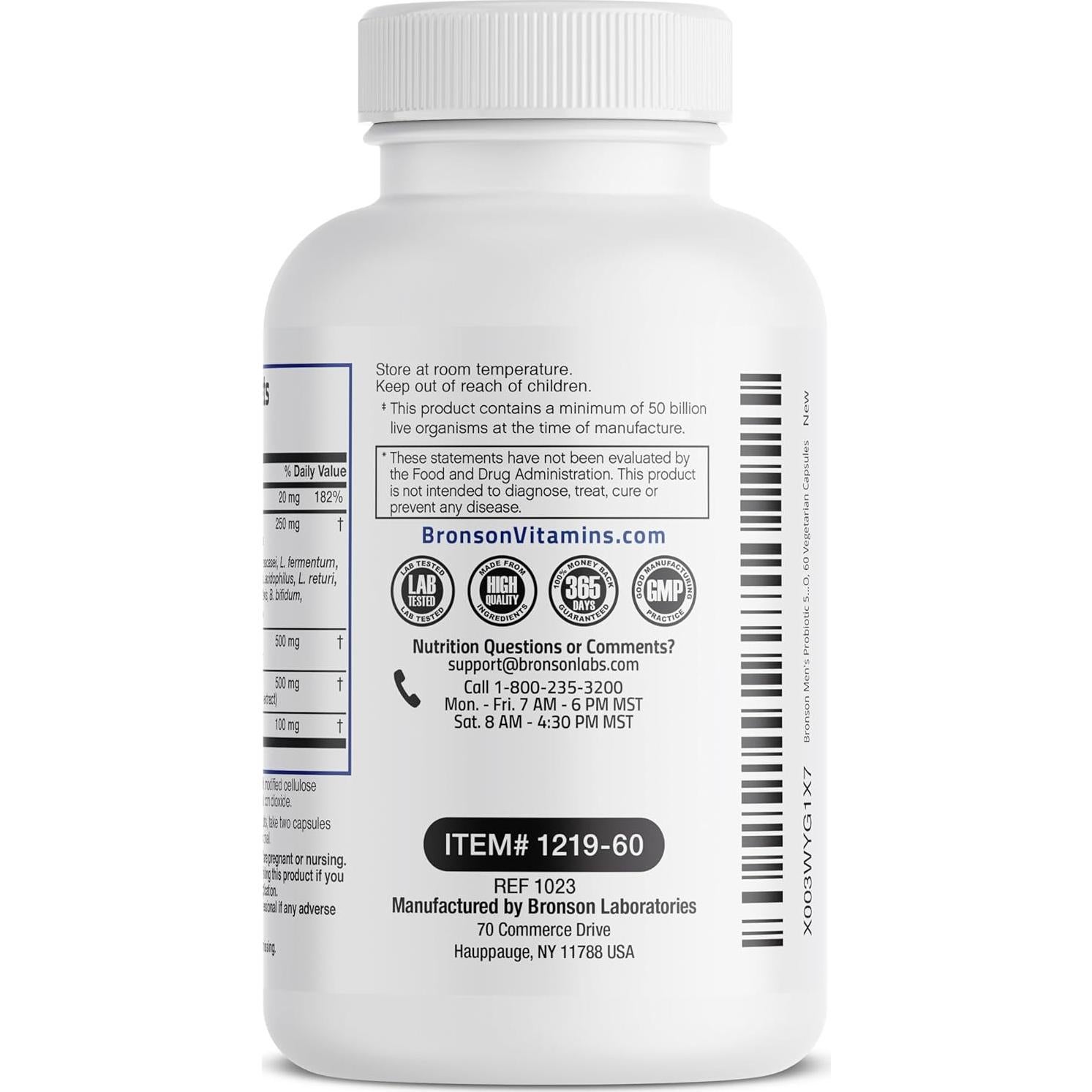 Probiótico para hombres Bronson 50 mil millones CFU 60 cápsulas