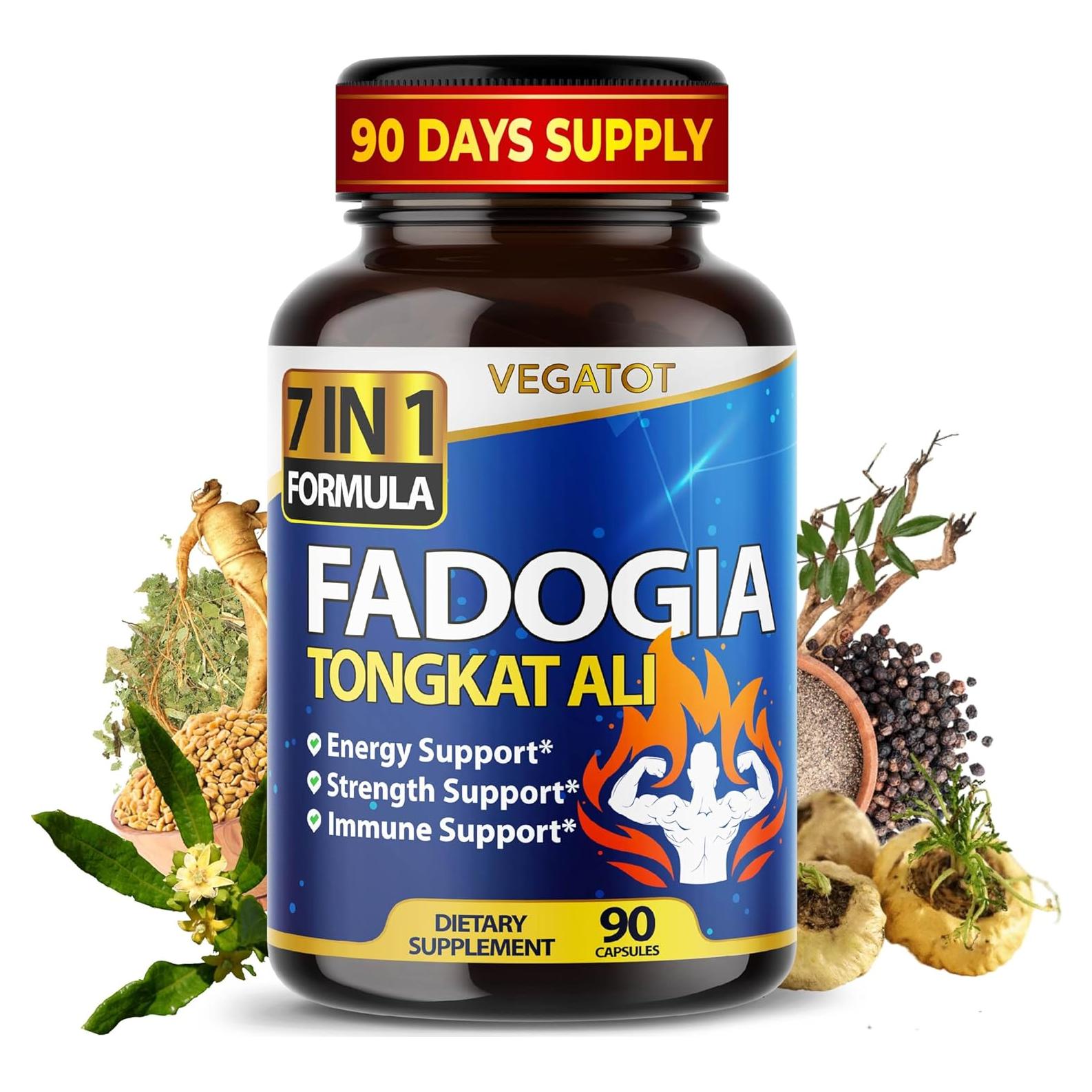 Suplemento Vegatot 7 en 1 Fadogia con Tongkat Ali 90 Cápsulas