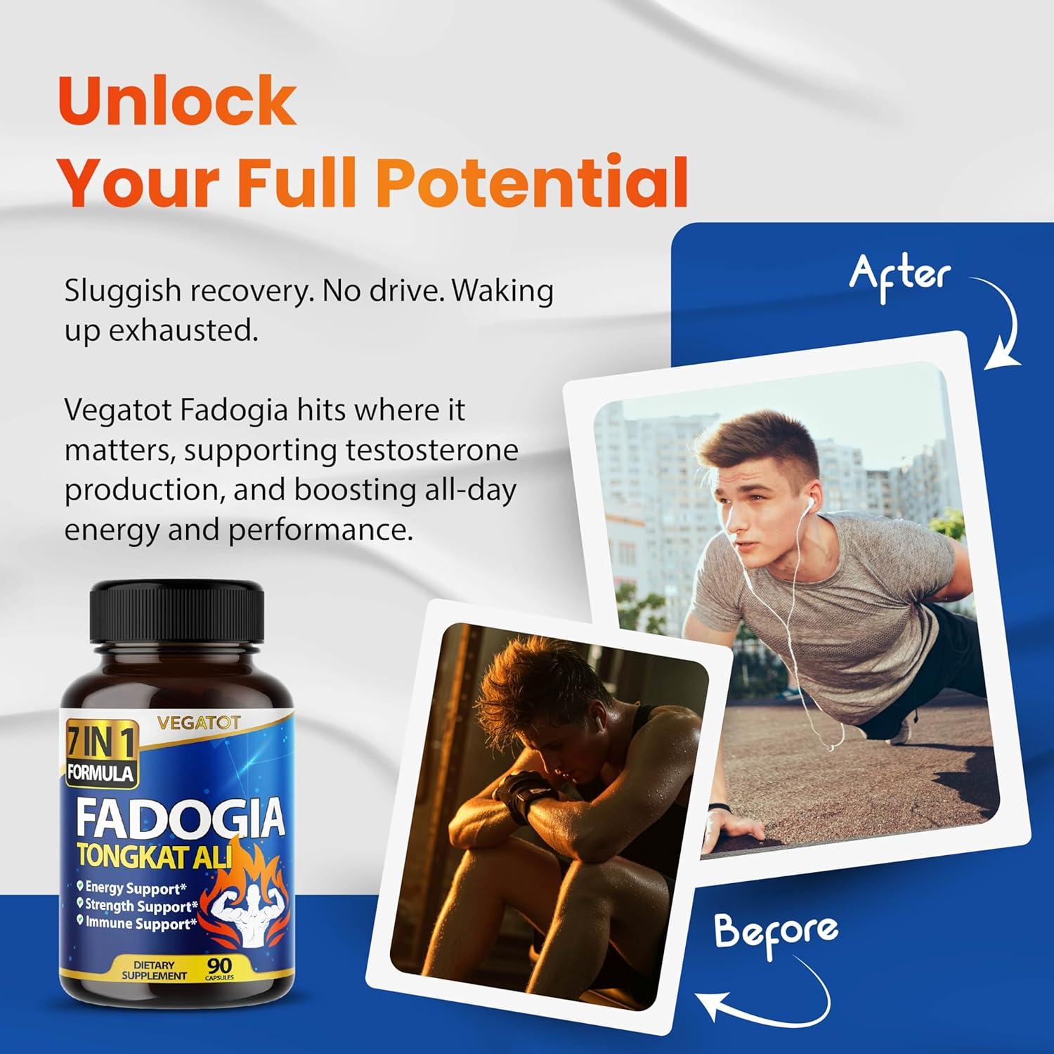 Suplemento Vegatot 7 en 1 Fadogia con Tongkat Ali 90 Cápsulas