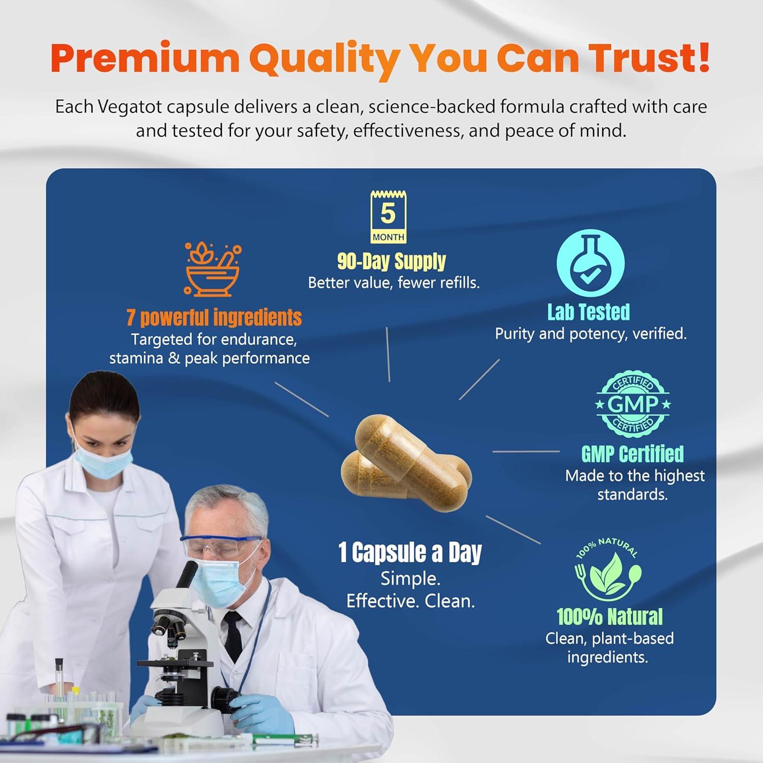 Suplemento Vegatot 7 en 1 Fadogia con Tongkat Ali 90 Cápsulas