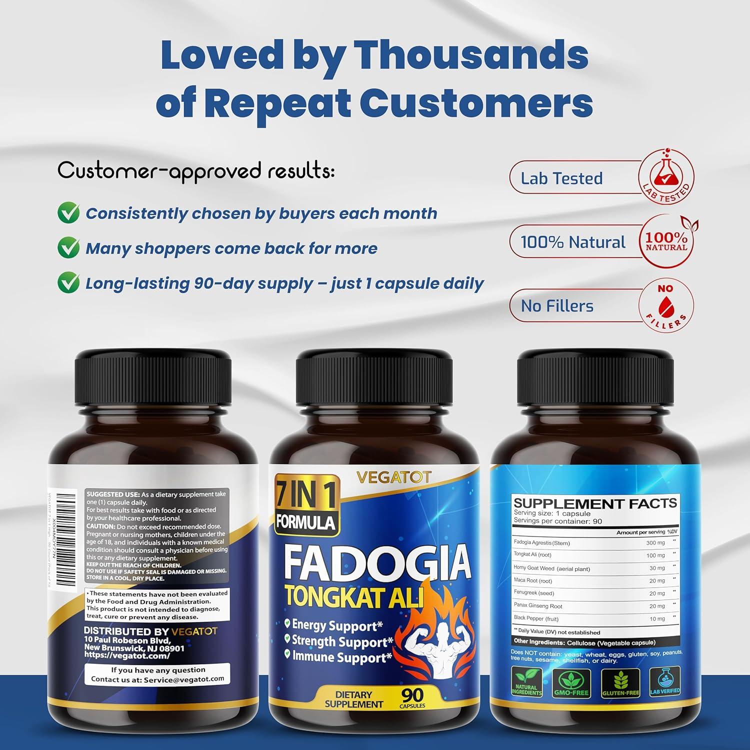 Suplemento Vegatot 7 en 1 Fadogia con Tongkat Ali 90 Cápsulas