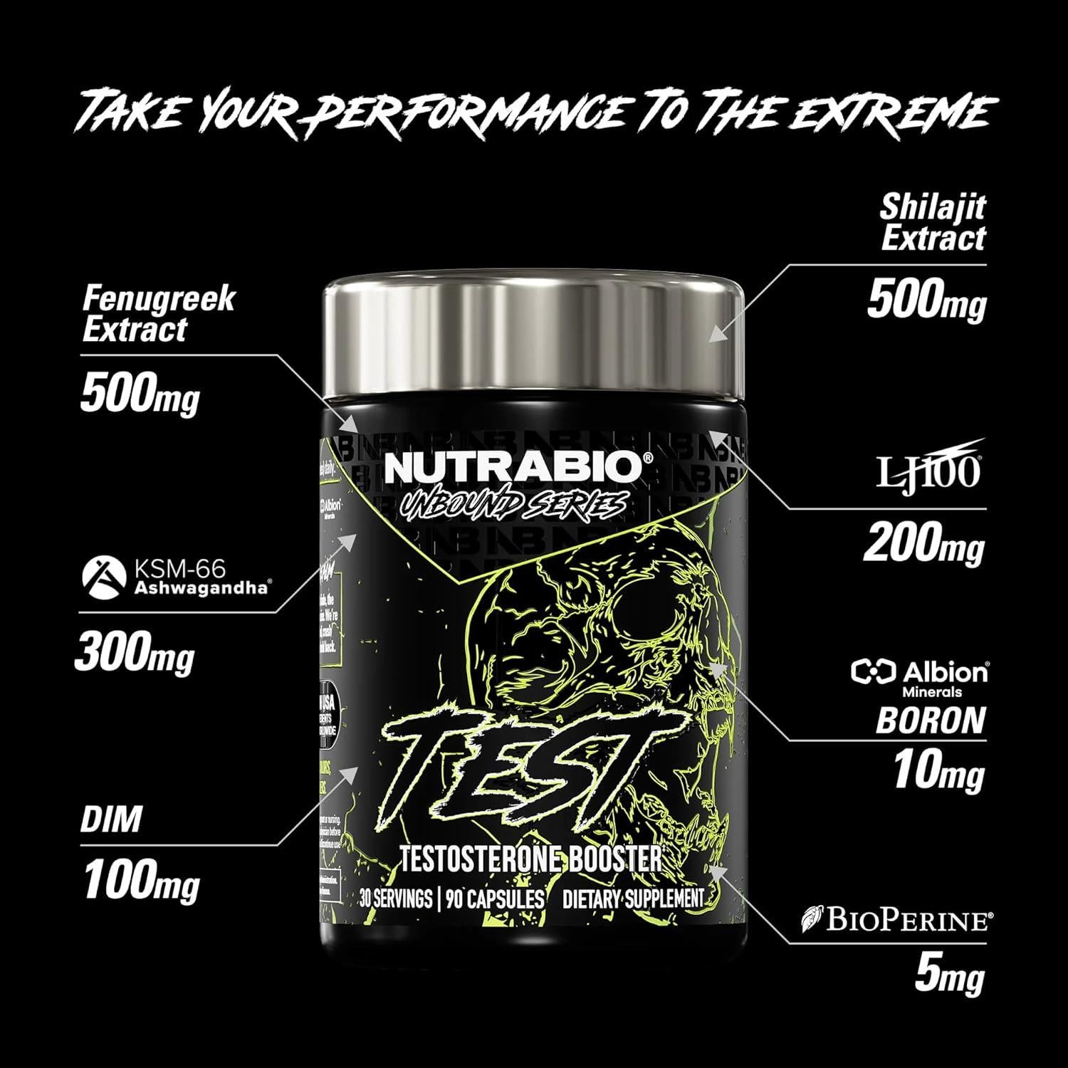 NutraBio Unbound Test, Suplemento Testosterona 90 Cápsulas