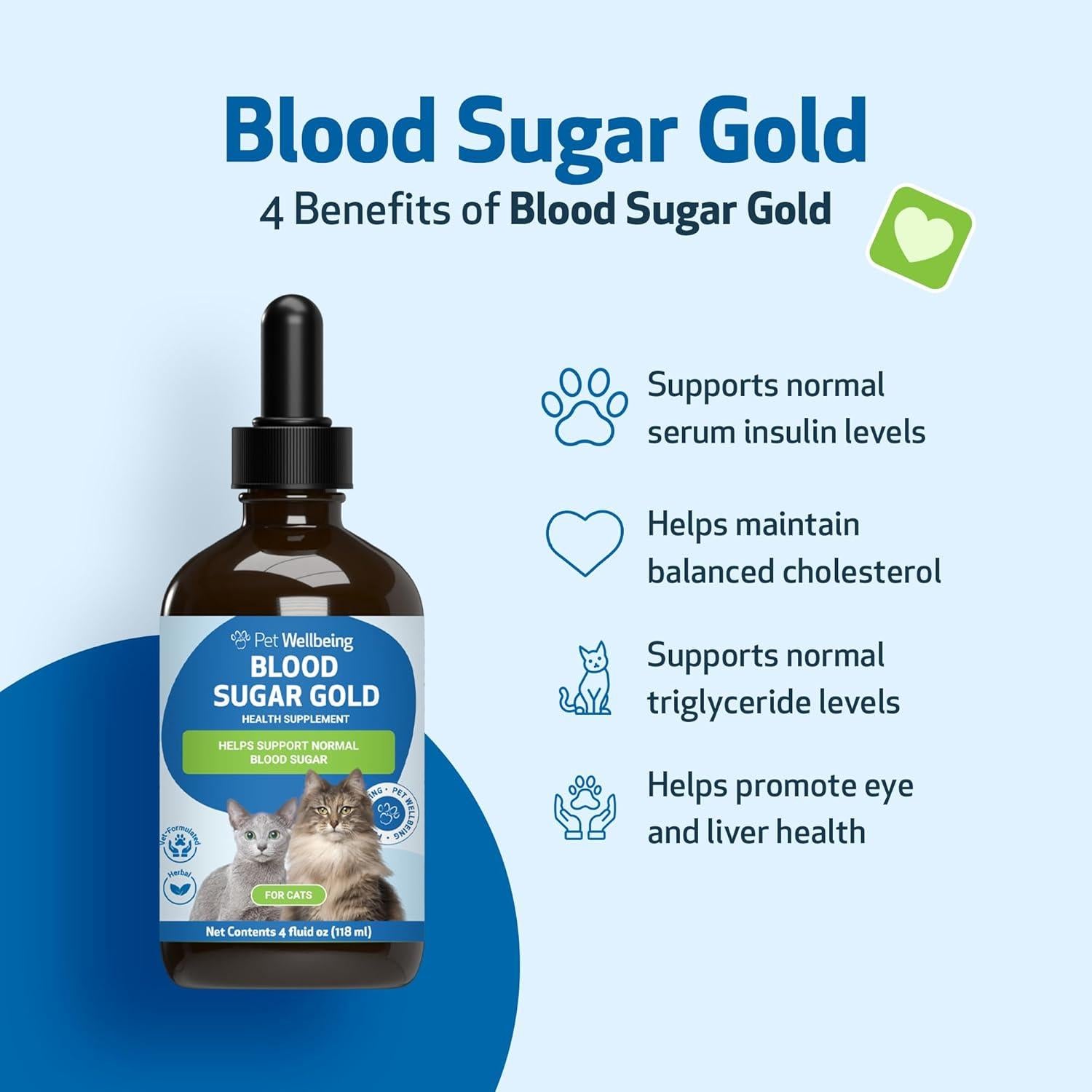 Suplemento Líquido para Gatos Pet Wellbeing Blood Sugar Gold 118ml