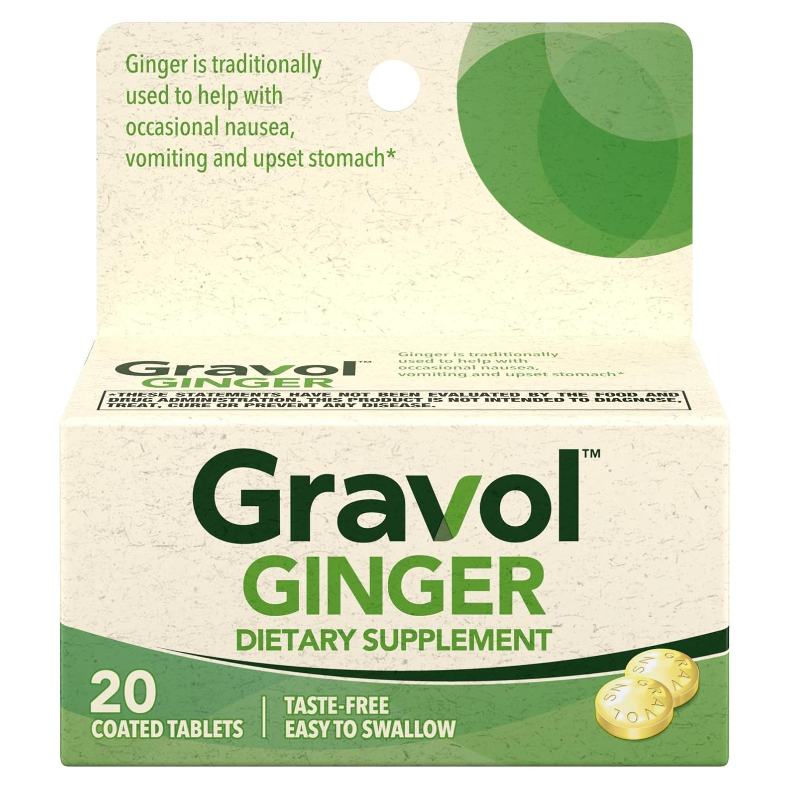 Tabletas de Jengibre Gravol 20ct - Alivio Náuseas y Vómitos