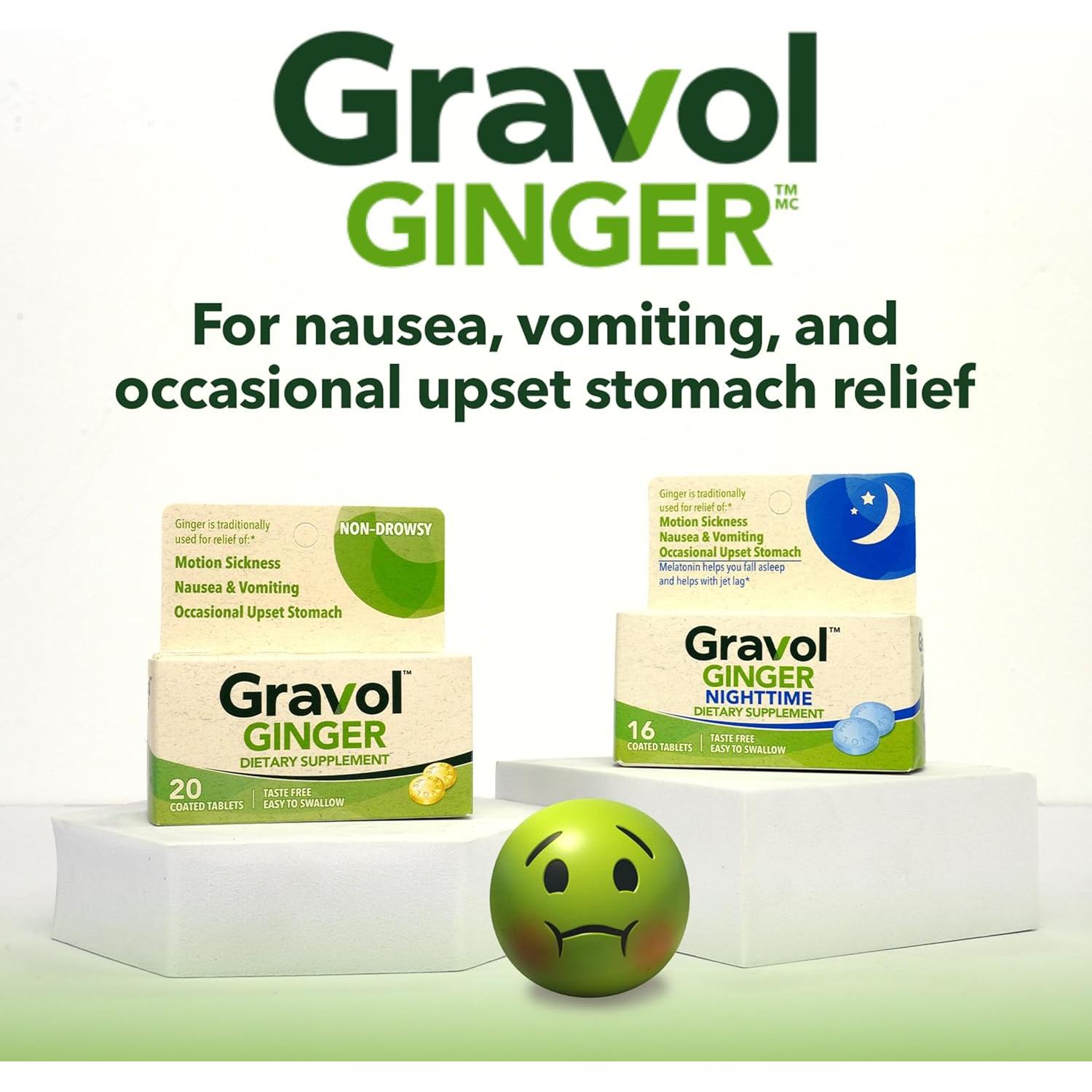 Tabletas de Jengibre Gravol 20ct - Alivio Náuseas y Vómitos
