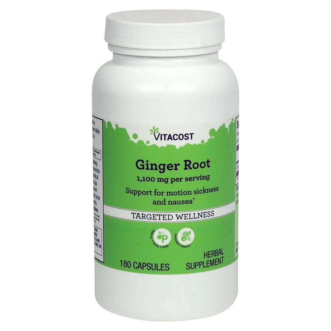 Raíz de Jengibre Vitacost 1100 mg - 180 Cápsulas Digestivas