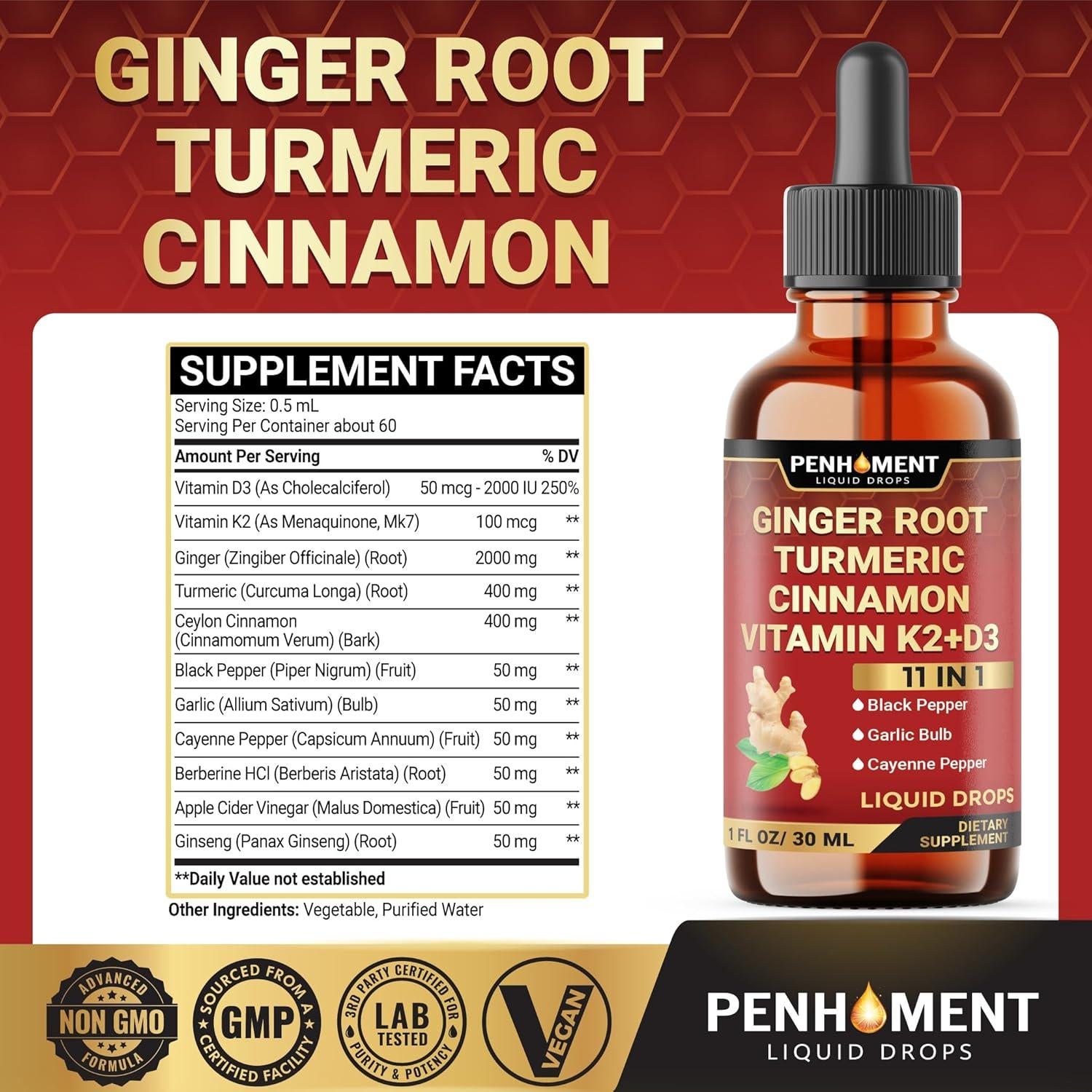 Extracto de Jengibre Líquido 11 en 1 PENHOMENT 29.57 ml