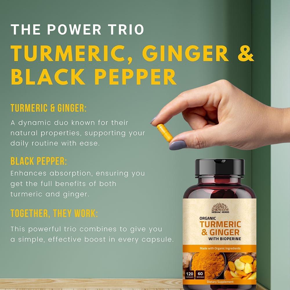 Cápsulas de Cúrcuma y Jengibre Hebhac 1000 mg 120 Unidades