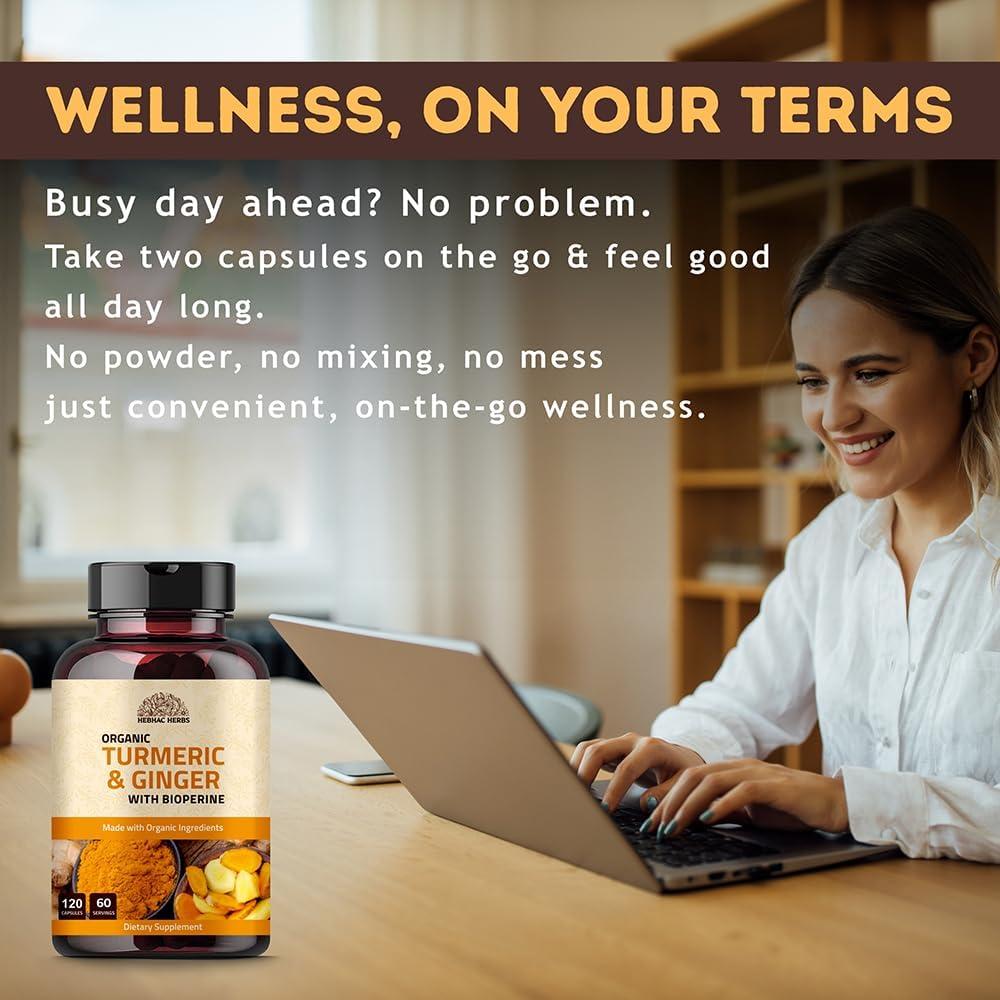 Cápsulas de Cúrcuma y Jengibre Hebhac 1000 mg 120 Unidades