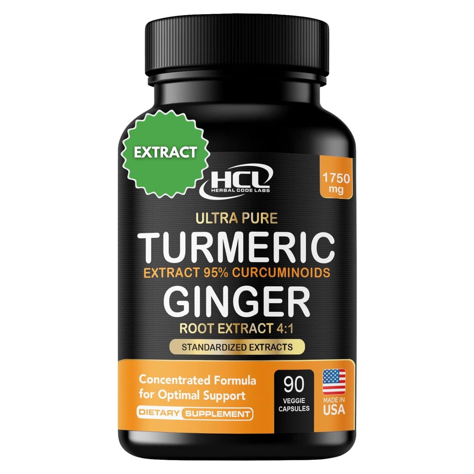 Cápsulas de Cúrcuma Curcumina HCL 1750mg con Jengibre