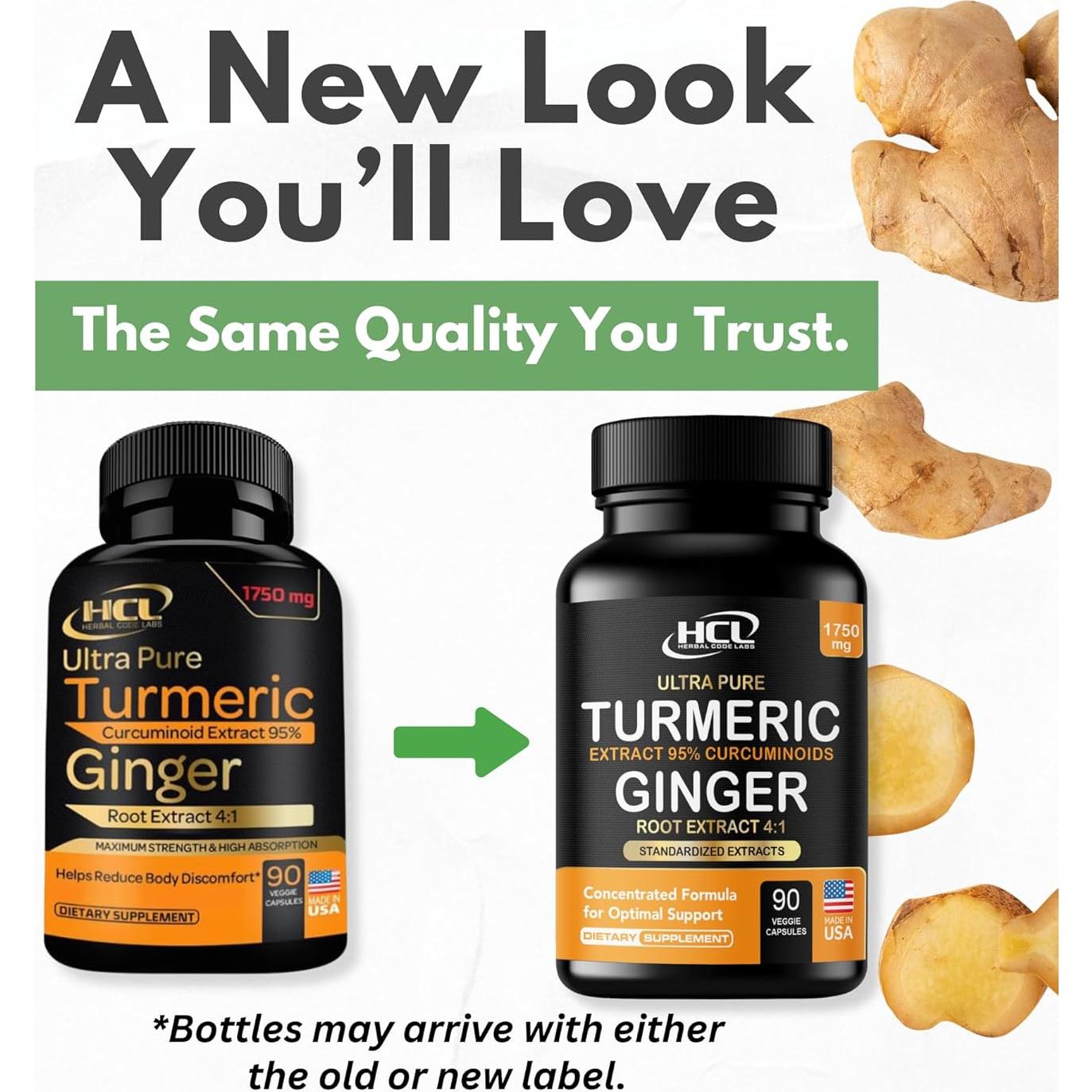 Cápsulas de Cúrcuma Curcumina HCL 1750mg con Jengibre