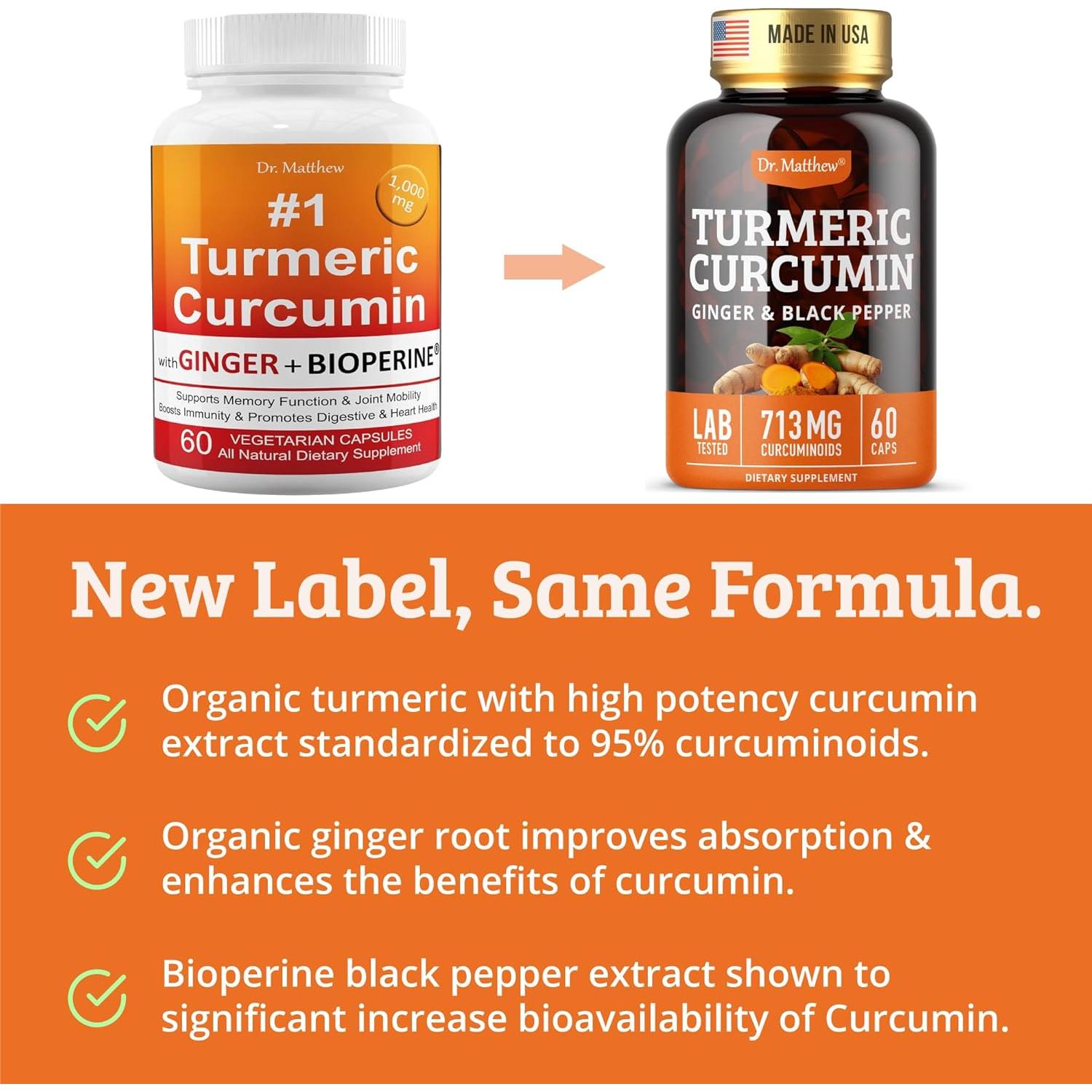Cápsulas de Cúrcuma 1000mg Dr. Matthew con Pimienta Negra