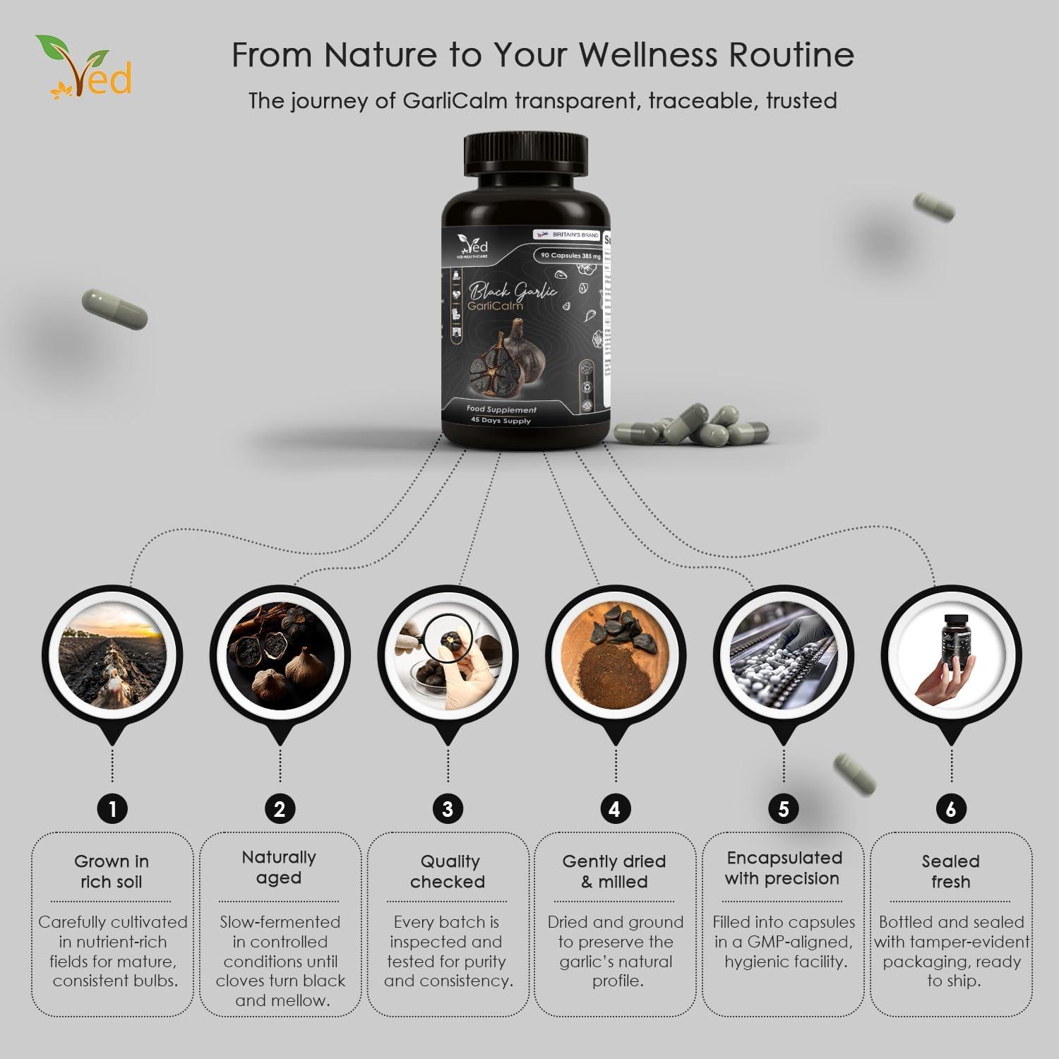 Ved GarliCalm 90 Cápsulas - Suplemento Ajo Negro Sin Olor