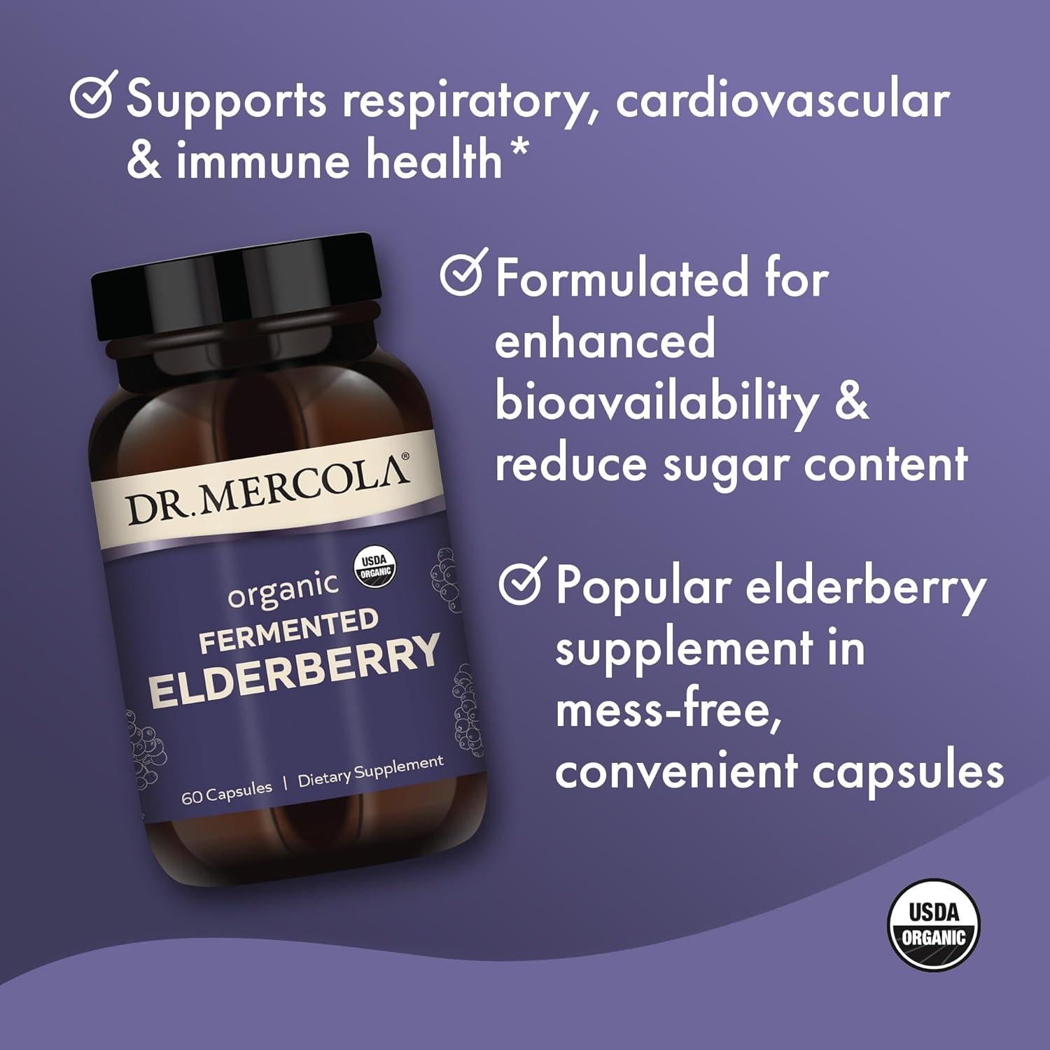 Suplemento Dietético Dr. Mercola Elderberry Orgánico 60 Cápsulas