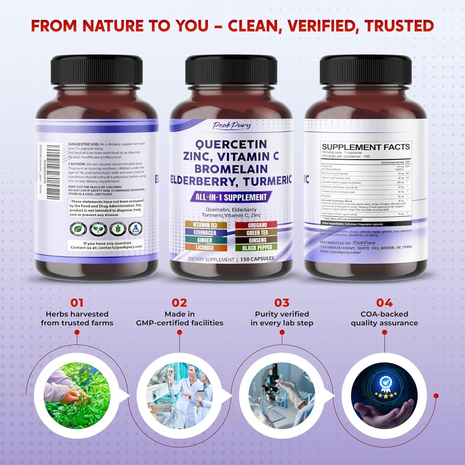 Quercetina PeakPury 150 Cápsulas - Soporte Inmunológico