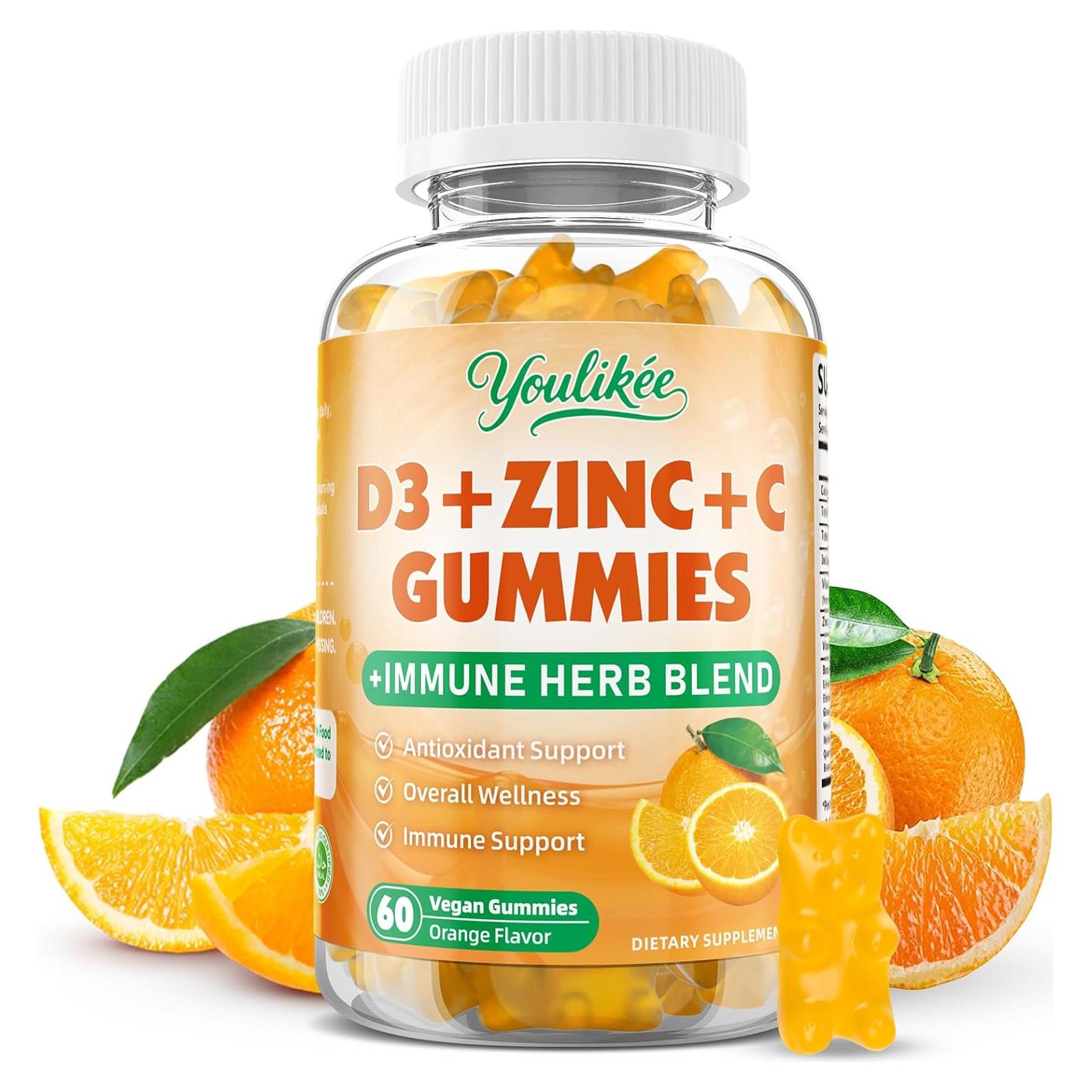 Gomitas de Vitamina C D3 Zinc Youlikee 60 Unidades Sabor Naranja