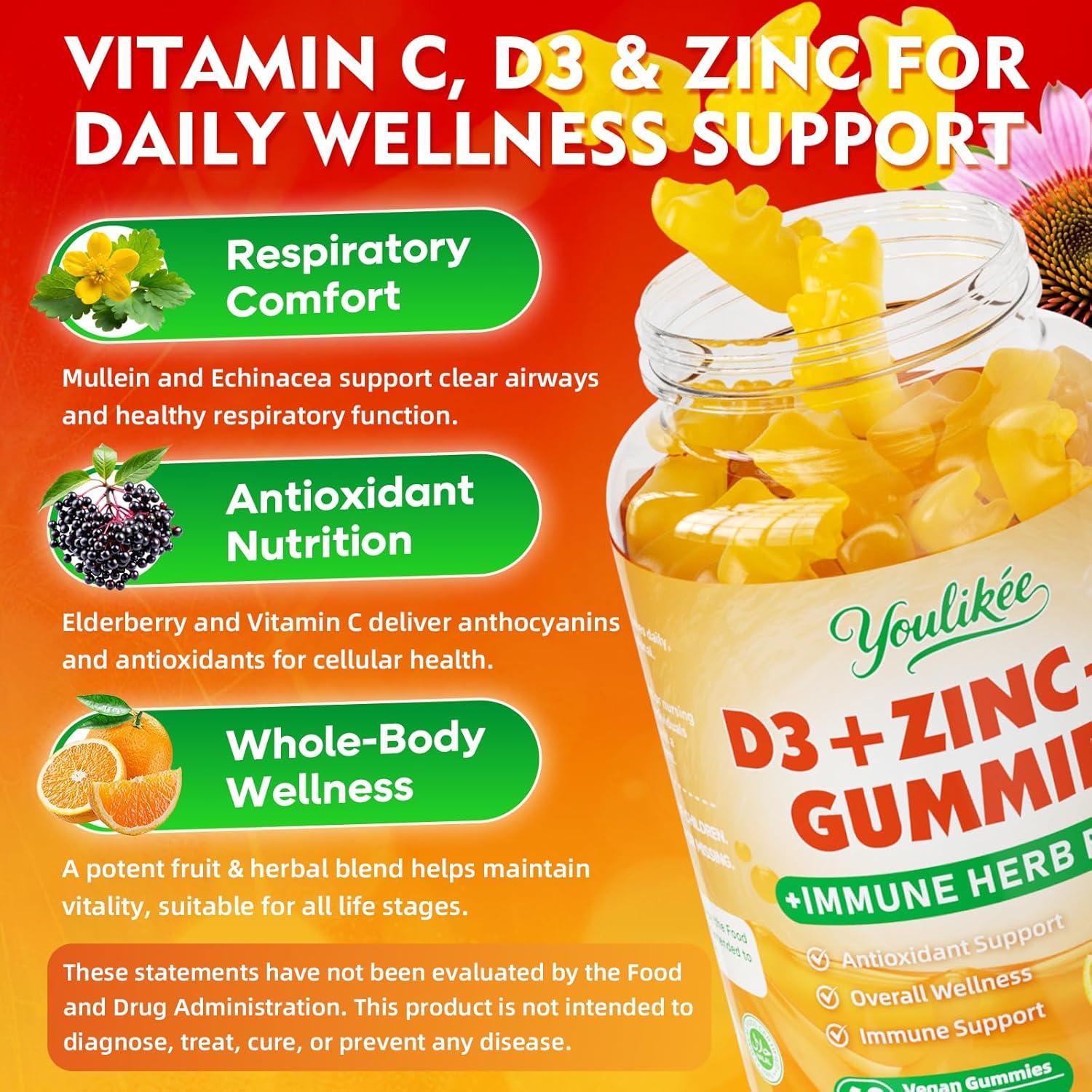 Gomitas de Vitamina C D3 Zinc Youlikee 60 Unidades Sabor Naranja