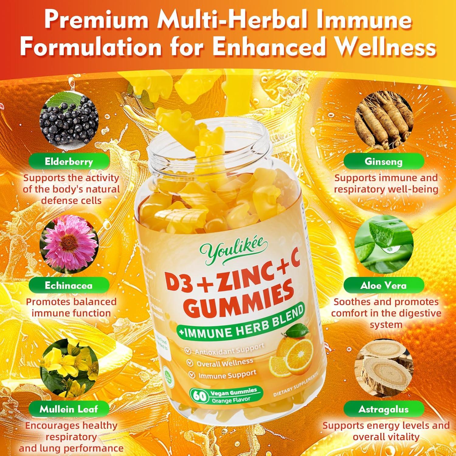 Gomitas de Vitamina C D3 Zinc Youlikee 60 Unidades Sabor Naranja