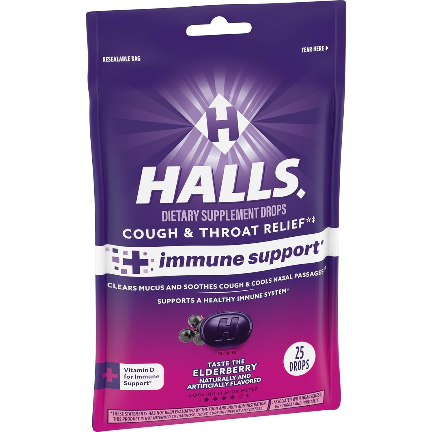 HALLS Caramelos Alivio de Tos y Garganta Sabor Saúco 25 Unidades