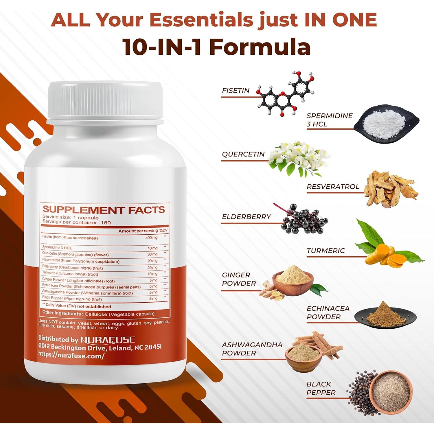 Suplemento Fisetina NuraFuse 150 Cápsulas Antienvejecimiento