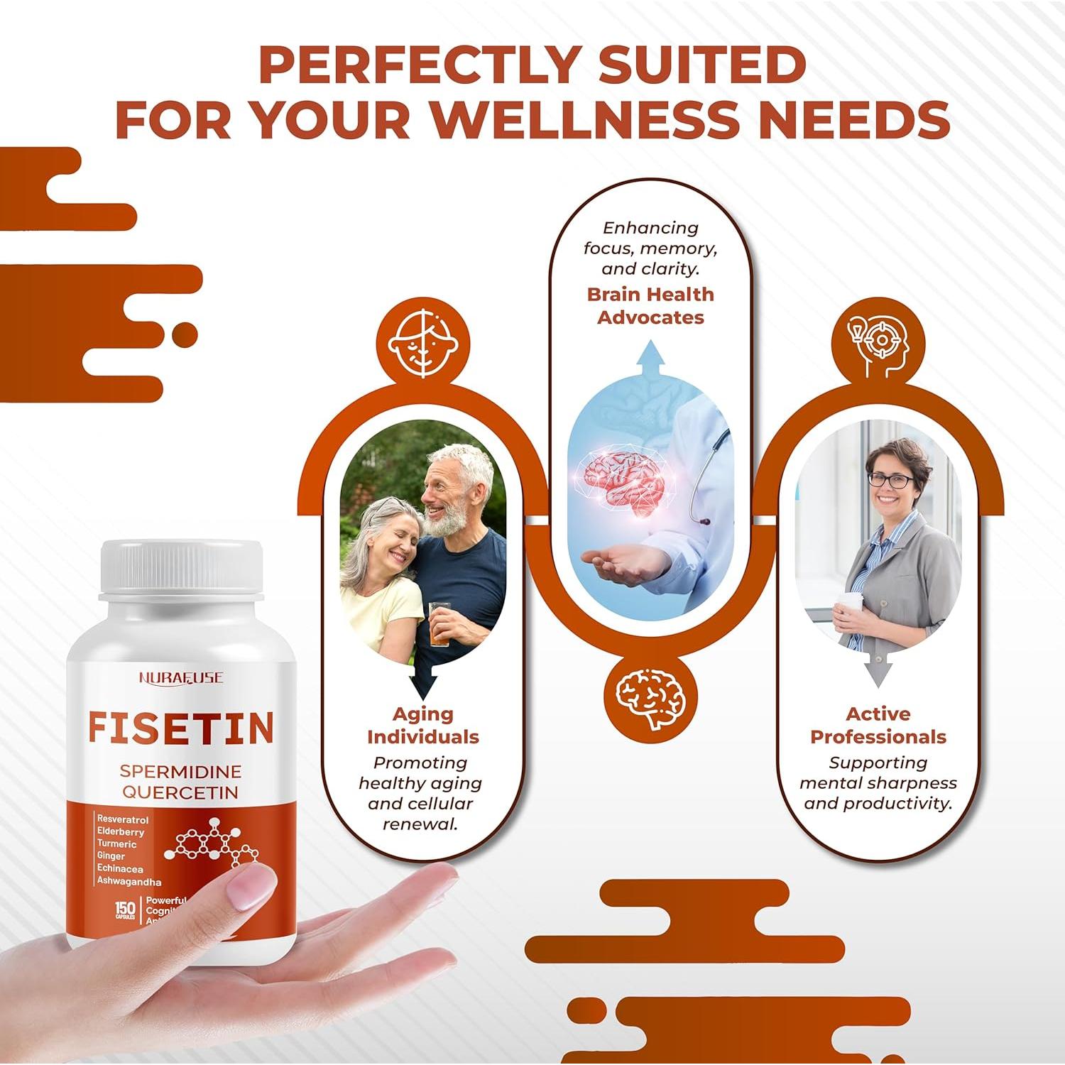Suplemento Fisetina NuraFuse 150 Cápsulas Antienvejecimiento