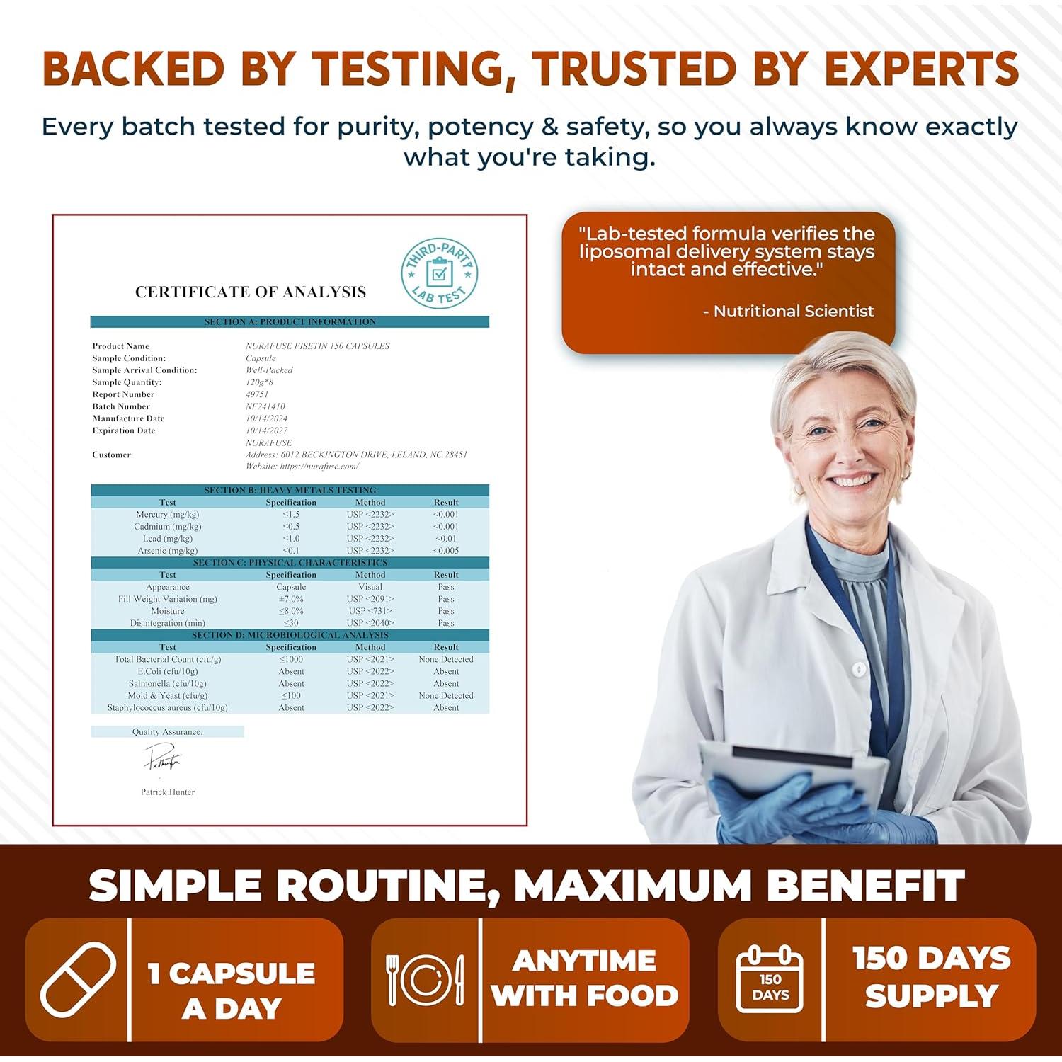 Suplemento Fisetina NuraFuse 150 Cápsulas Antienvejecimiento