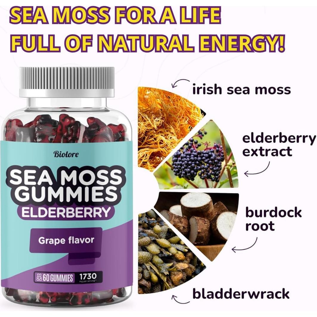 Gomitas Veganas Biolore de Musgo Marino y Saúco - 60 Piezas