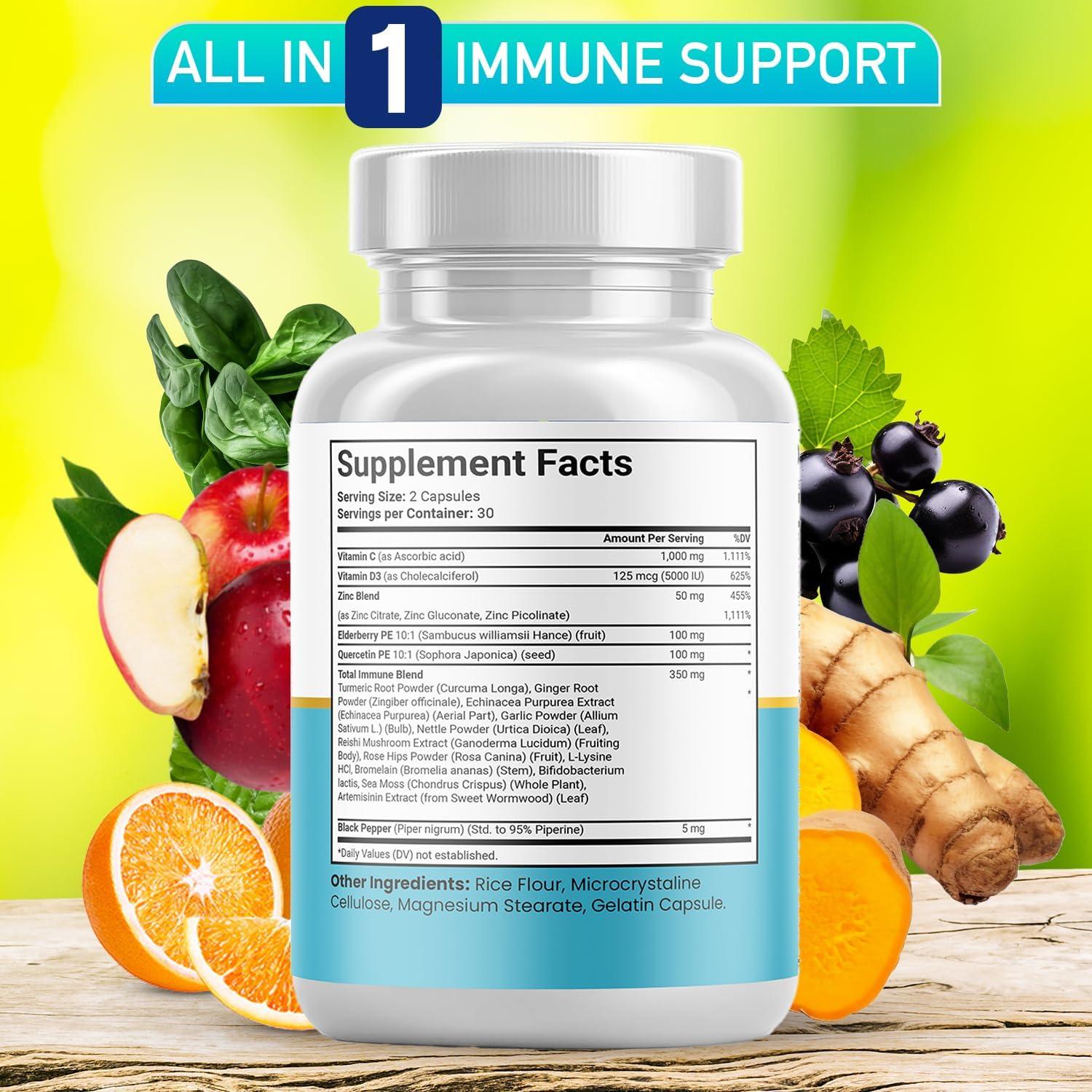 Suplemento Inmunológico Quercetina Zinc Vitamina C D 60 Cápsulas
