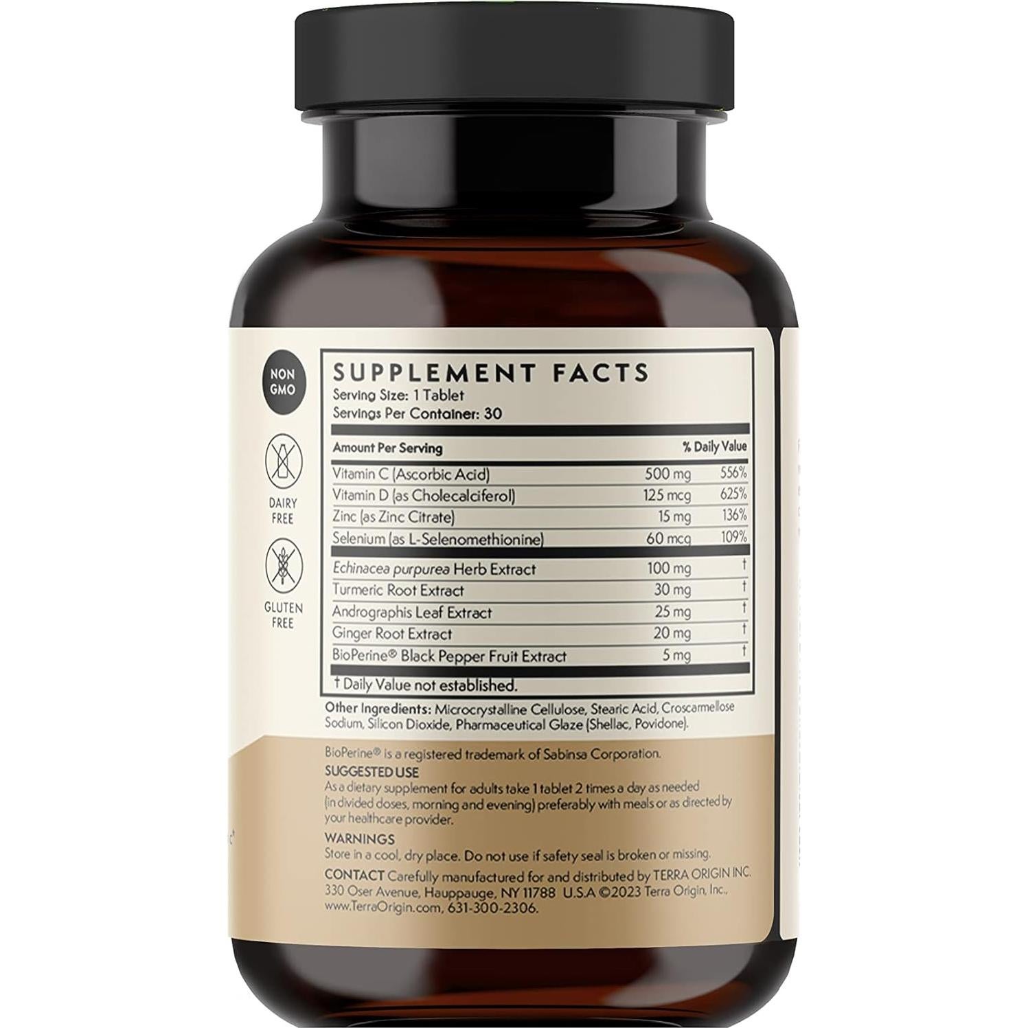 Suplemento Inmunológico Terra Origin 30 Tabletas Vitamina C D3 Zinc