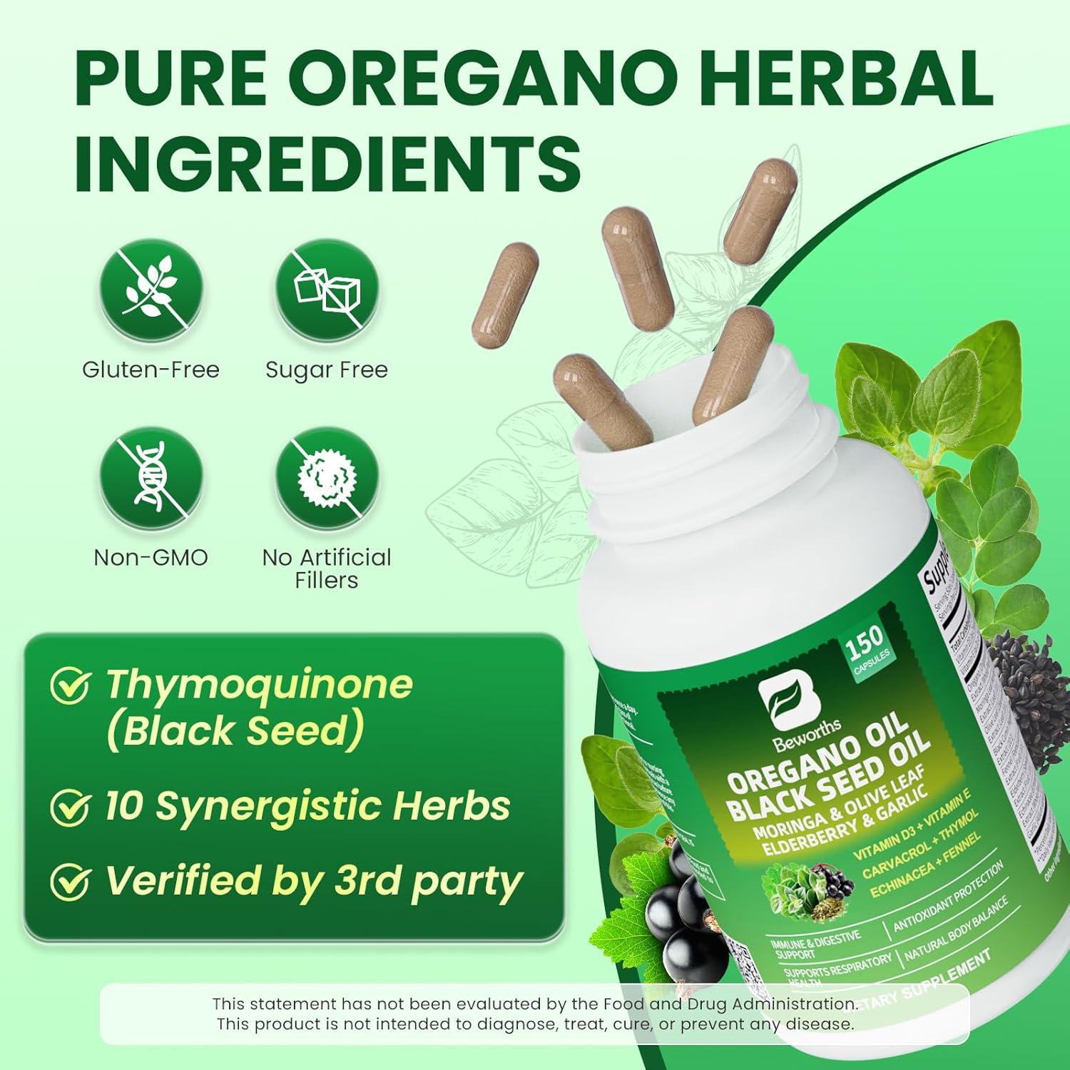 Cápsulas de Aceite de Orégano Orgánico B Beworths 150 Ct