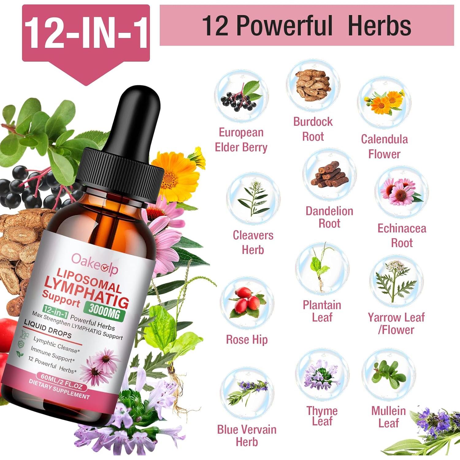 Gotas Drenaje Linfático Oakevlp 3000MG 12 en 1 29.57ml