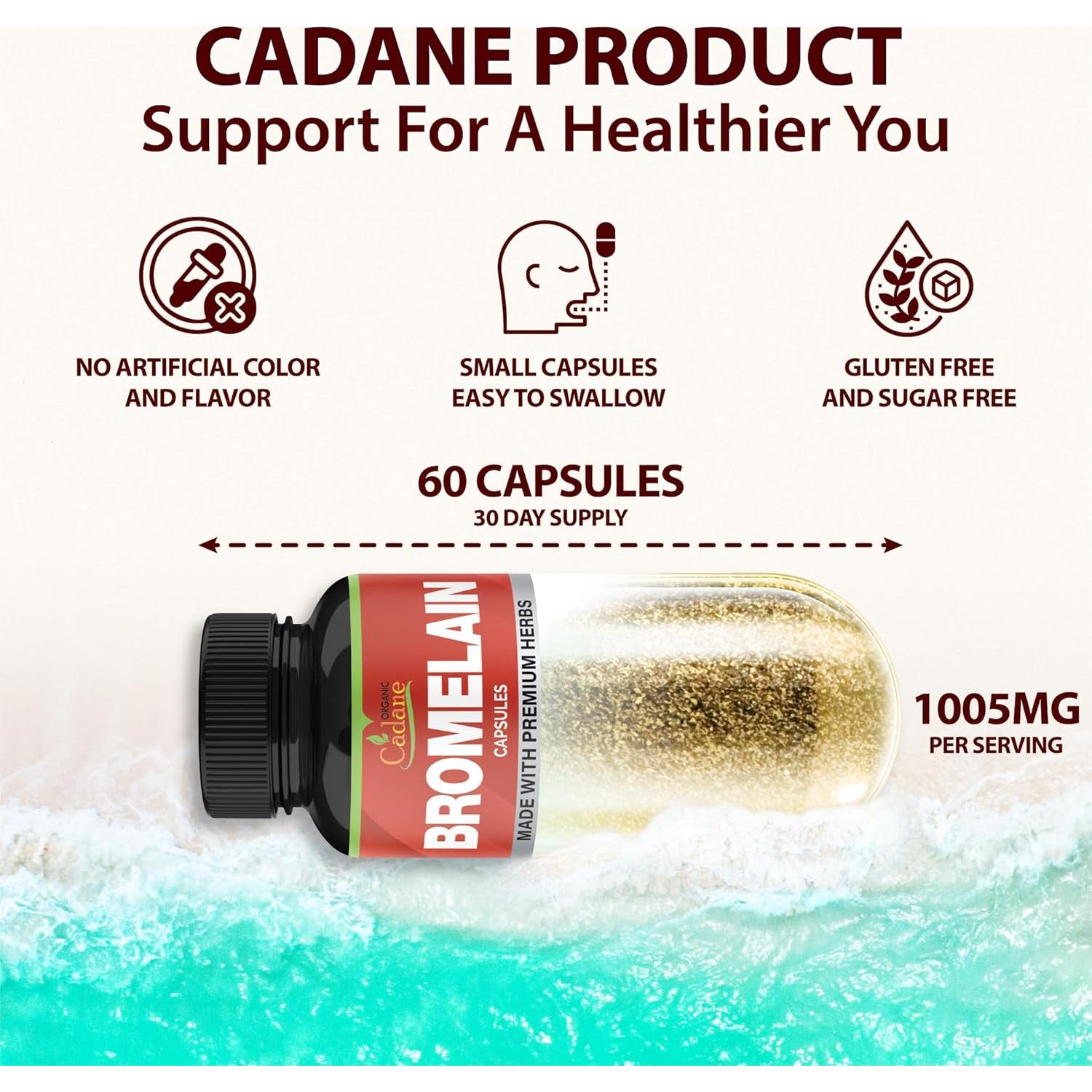 Cápsulas de Bromelina Orgánica Cadane 60 Unidades - Salud Digestiva