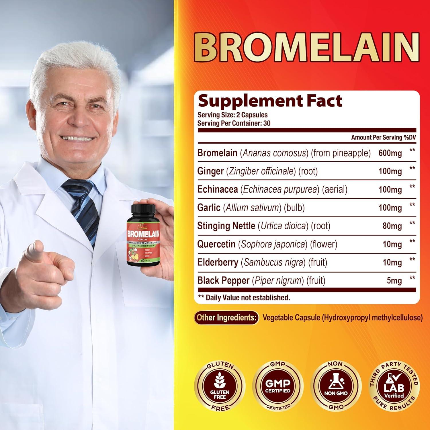 Cápsulas de Bromelina Orgánica Cadane 60 Unidades - Salud Digestiva