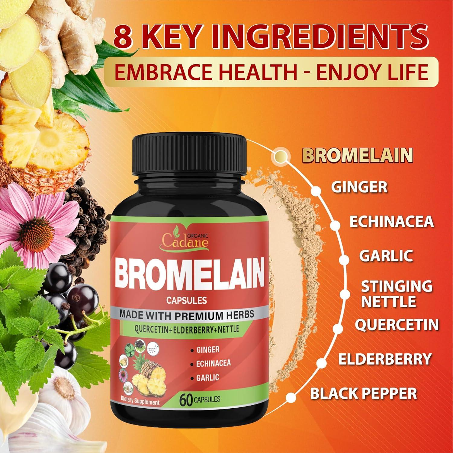 Cápsulas de Bromelina Orgánica Cadane 60 Unidades - Salud Digestiva