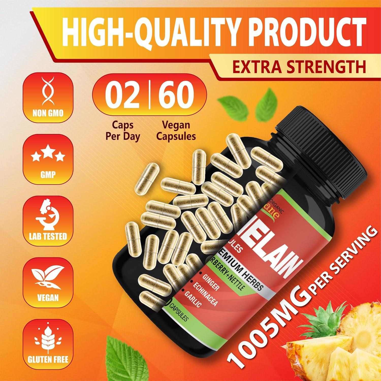 Cápsulas de Bromelina Orgánica Cadane 60 Unidades - Salud Digestiva