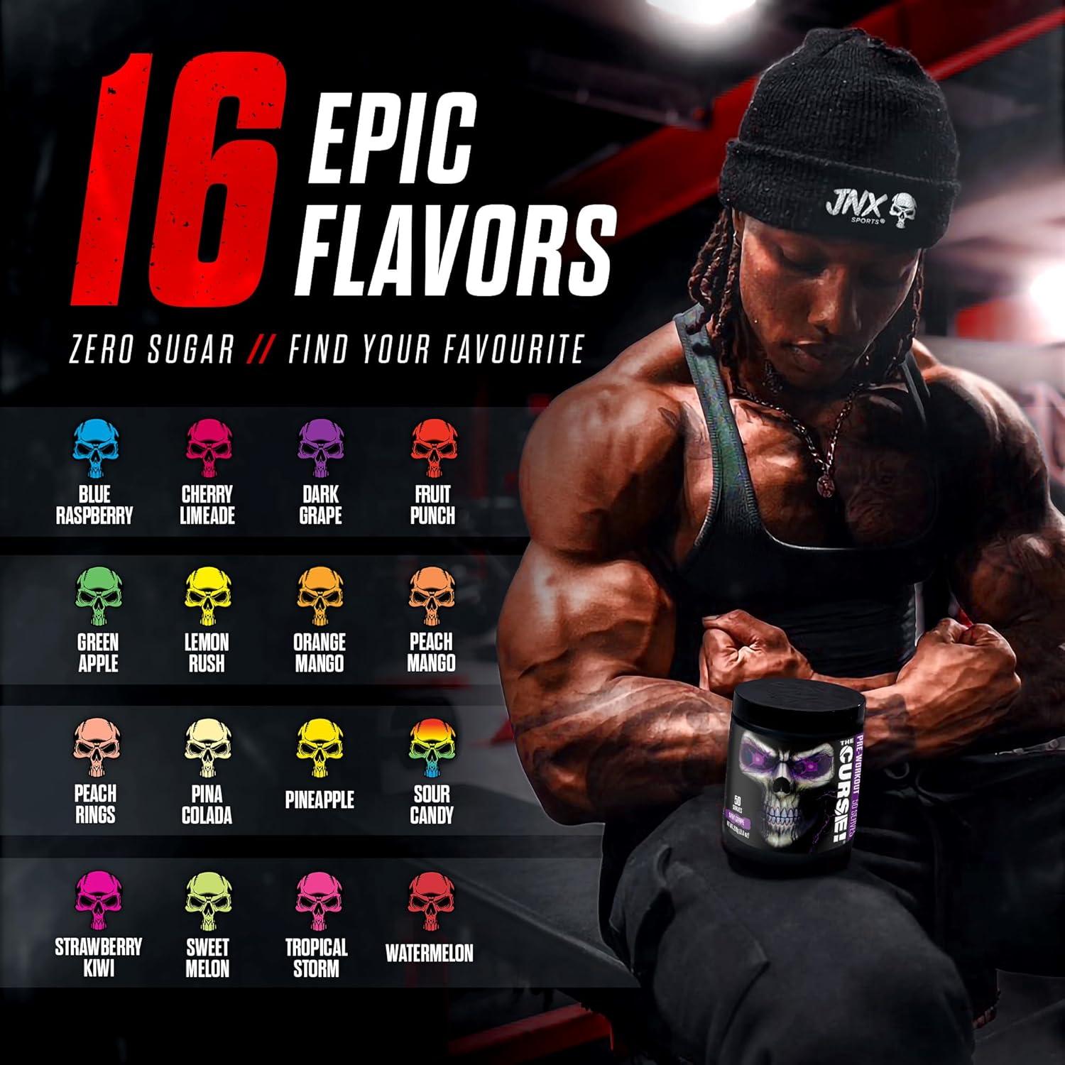 JNX SPORTS The Curse! Polvo Pre Entrenamiento 150g Sabor Uva Oscura