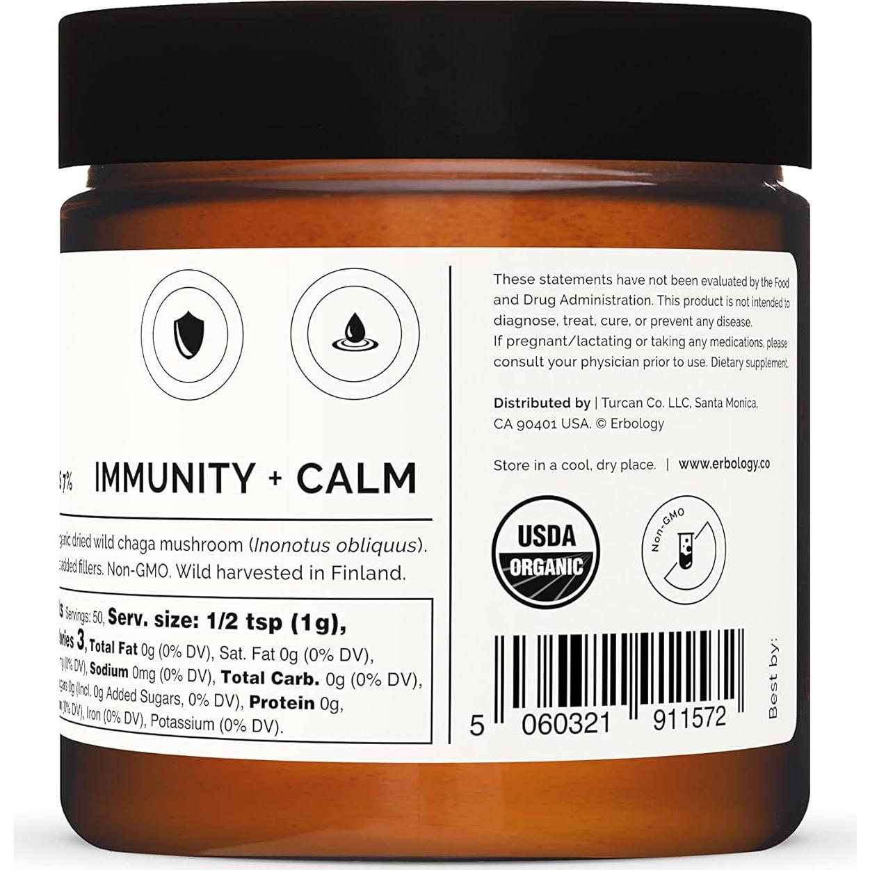 Polvo de Hongo Chaga Orgánico Erbology 51g - 7% Beta-glucanos