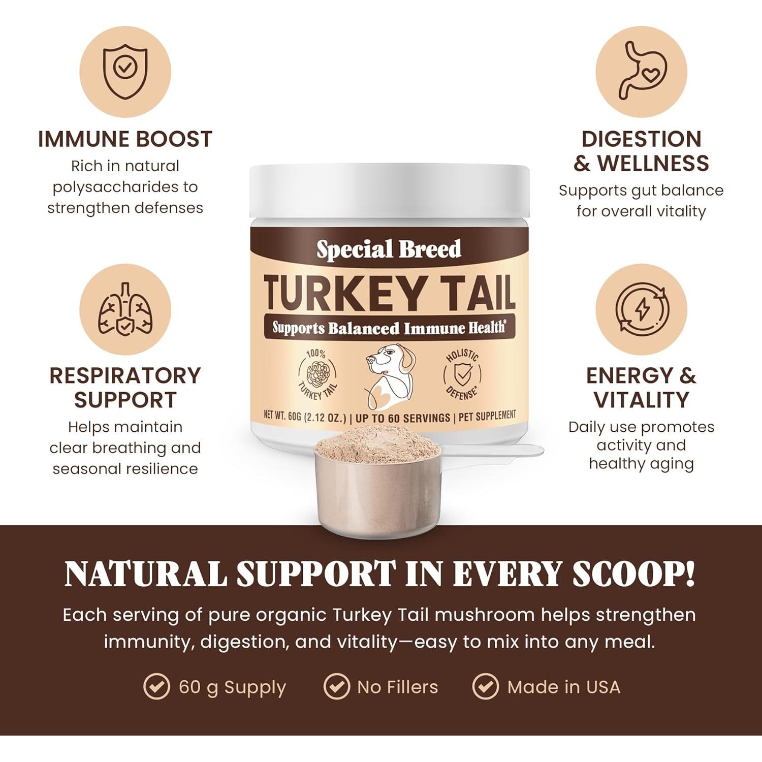 Hongo Cola de Pavo Orgánico Special Breed 60g - Suplemento para Perros y Gatos