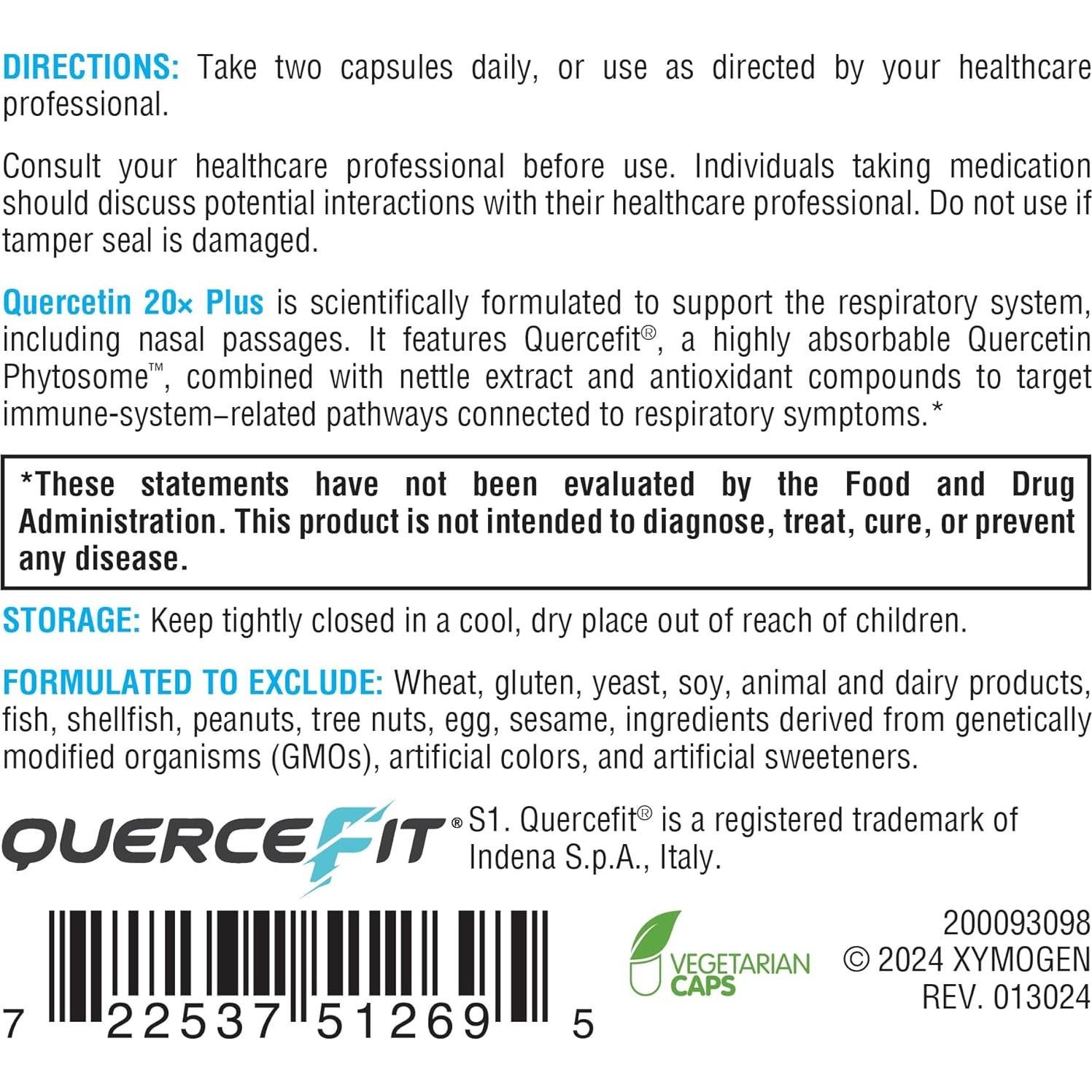 Suplemento de Quercetina XYMOGEN 60 Cápsulas - Soporte Respiratorio