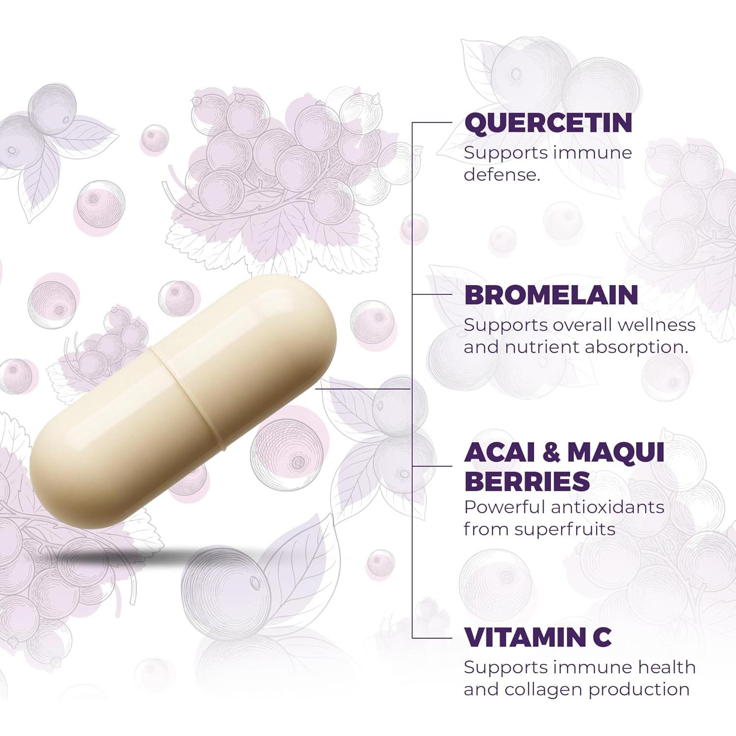 Quercetina 500mg con Bromelina y Vitamina C - 60 Cápsulas Veganas