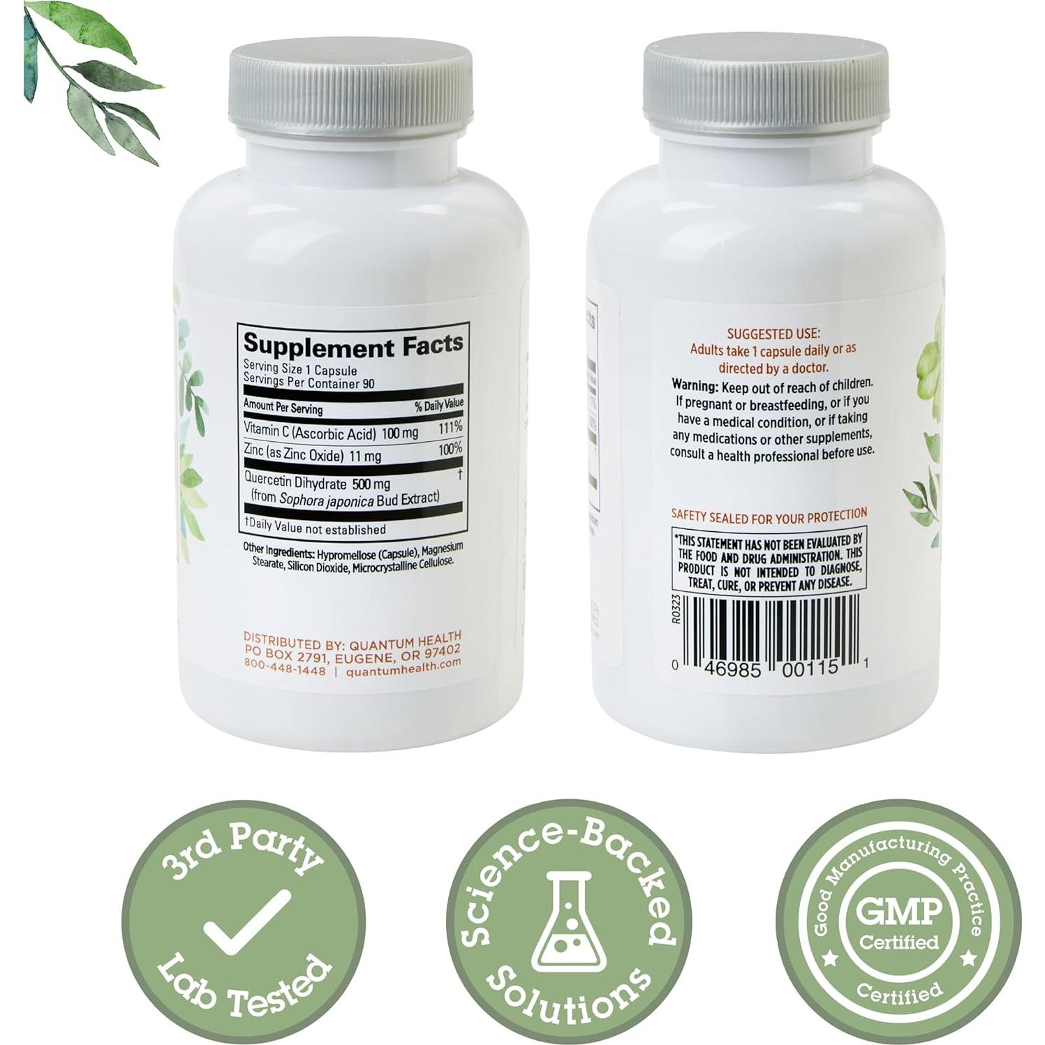 Quantum Health Quercetina 500mg con Zinc y Vitamina C - 90 Cápsulas