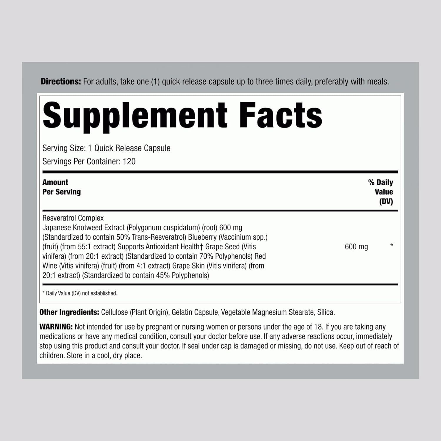 Suplemento de Resveratrol Lindberg 120 Cápsulas 100 mg