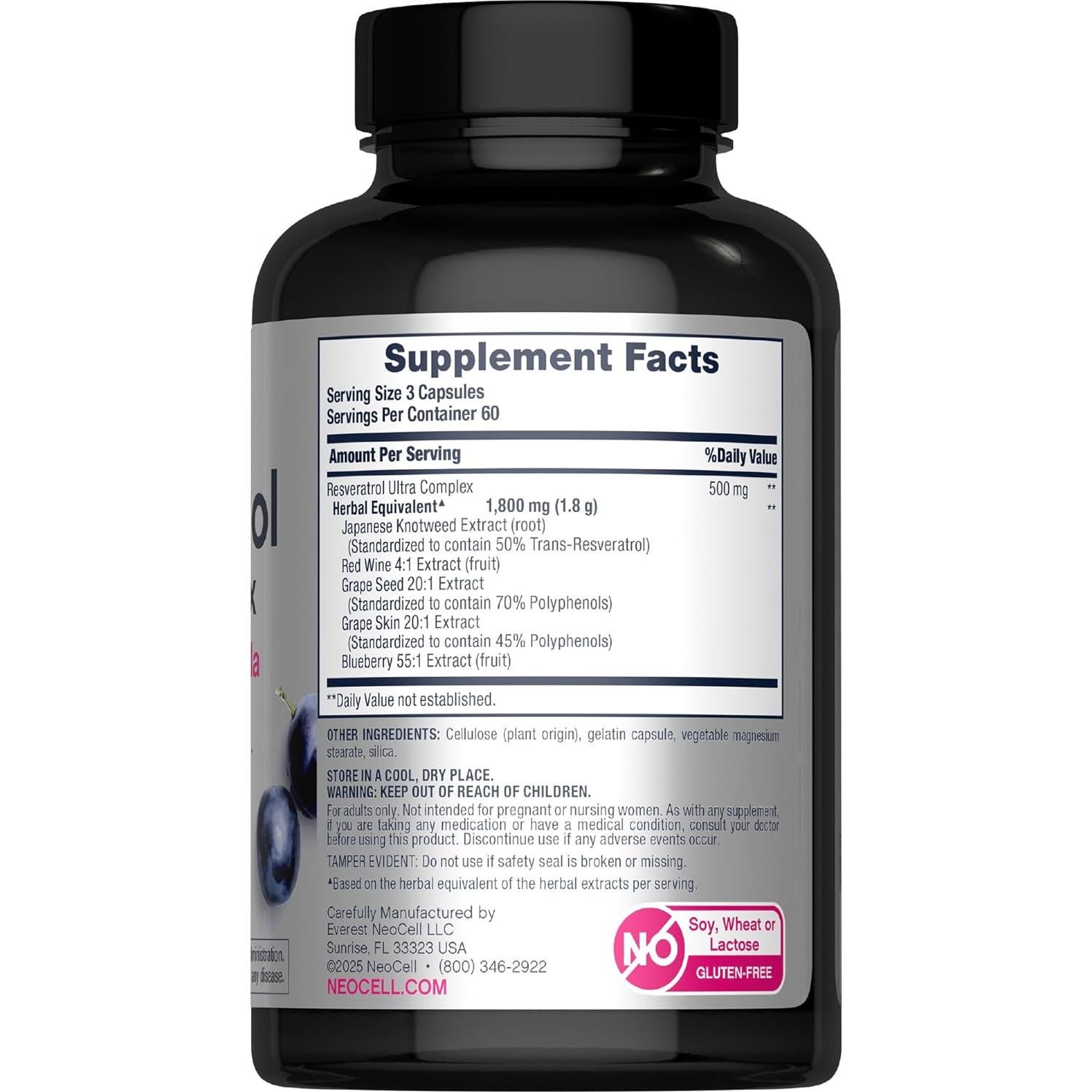 Complejo de Resveratrol NeoCell 1800 mg 180 Cápsulas Antioxidantes