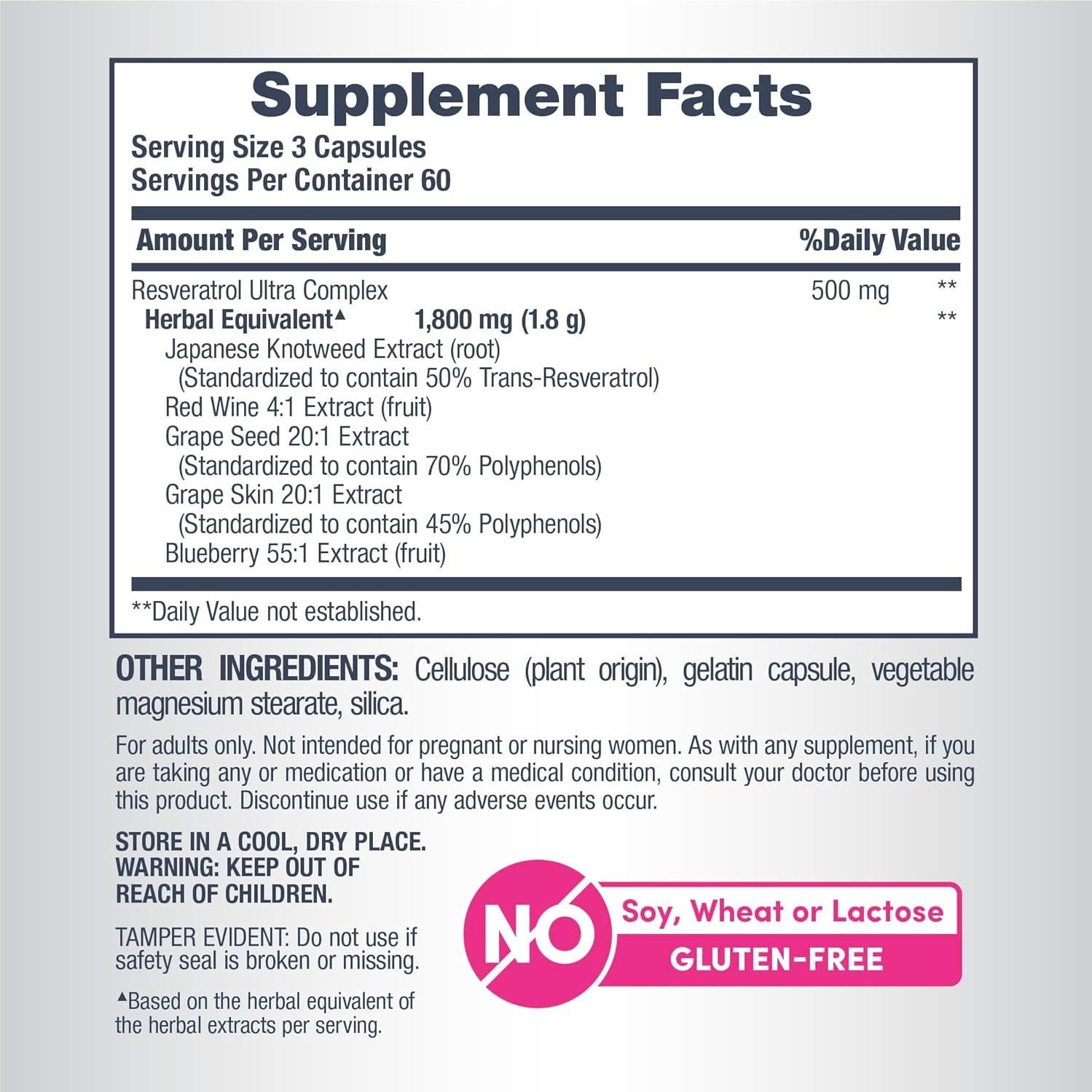 Complejo de Resveratrol NeoCell 1800 mg 180 Cápsulas Antioxidantes